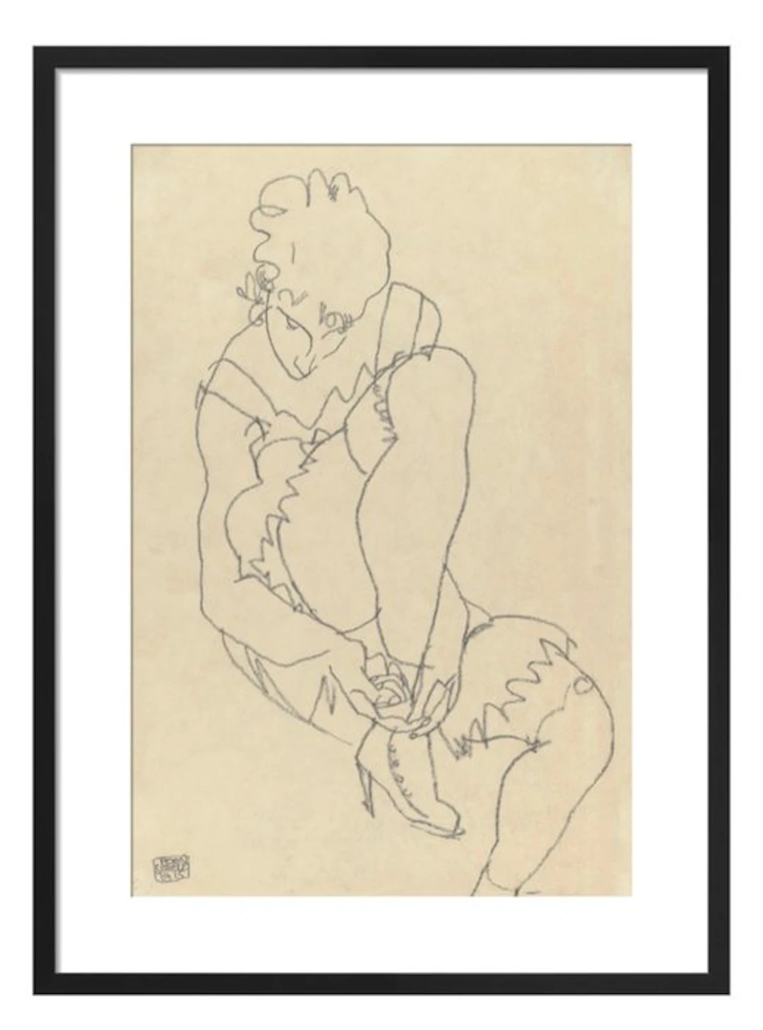 Egon Schiele - "Woman Buttoning Her Shoes
