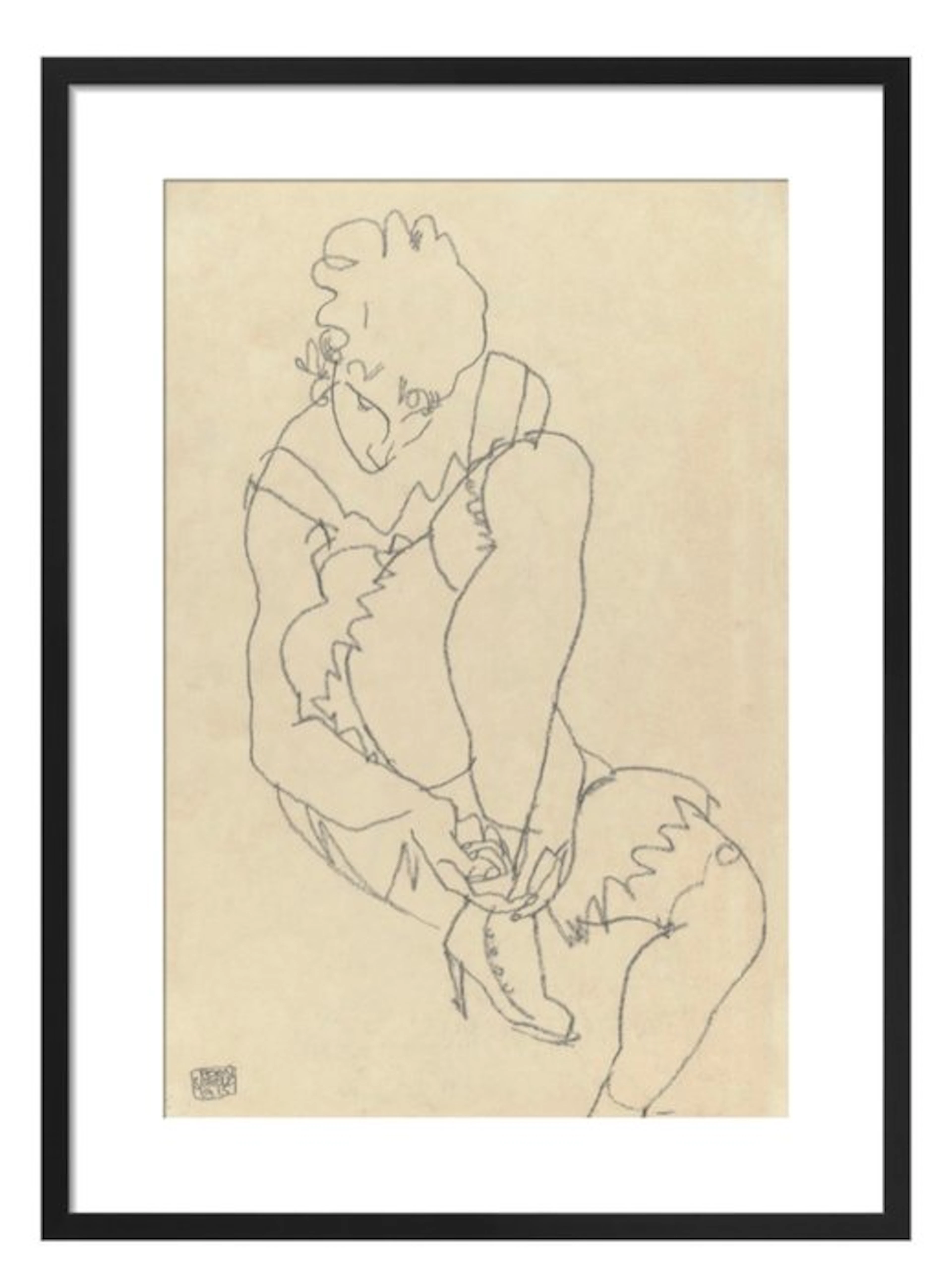 Egon Schiele - "Woman Buttoning Her Shoes