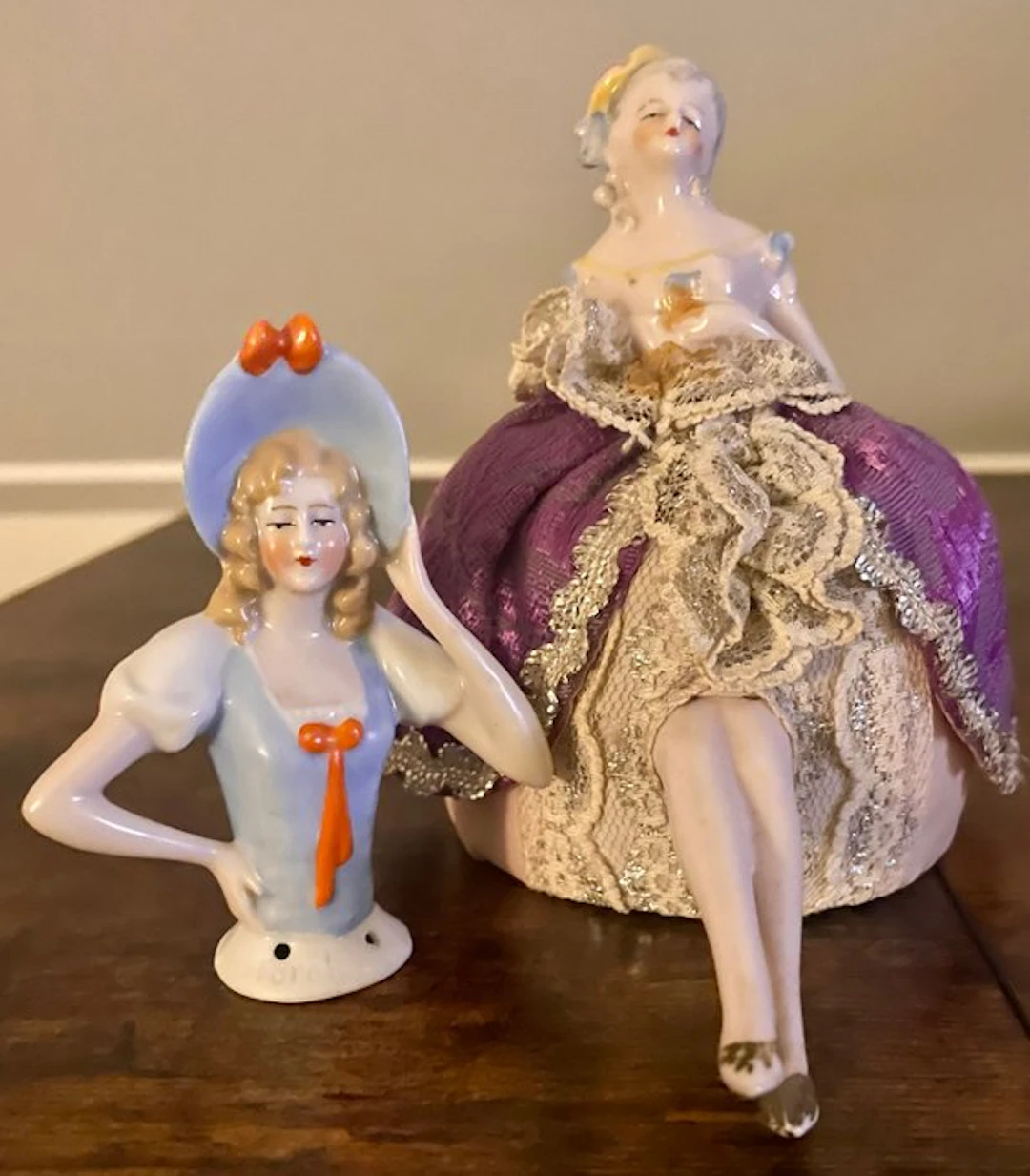 Figurine - Porcelain half-dolls (one pincushion doll) (2) - Porcelain