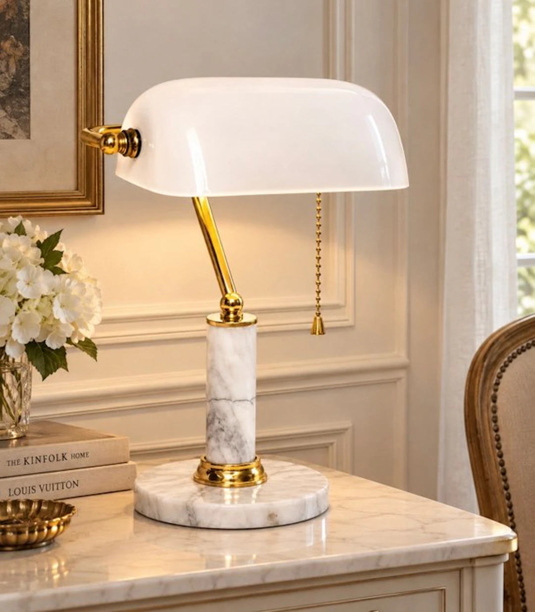 Lamp - Glass, Marble, Brass - Notary's lamp