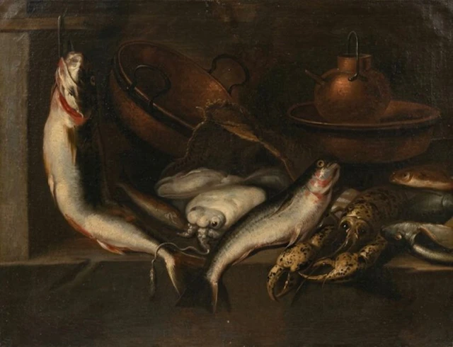 Giusppe Recco (1634-1695), Attributed to - Bodegón de peces y langosta