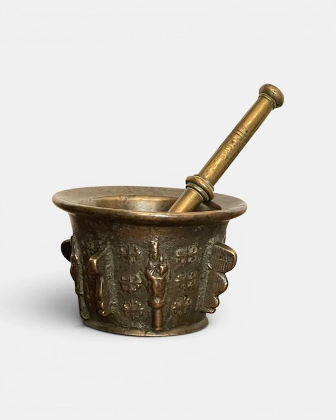 Mortier 17ème - Vierge à l'Enfant sur fond étoilé - Mortar (2) - Airain