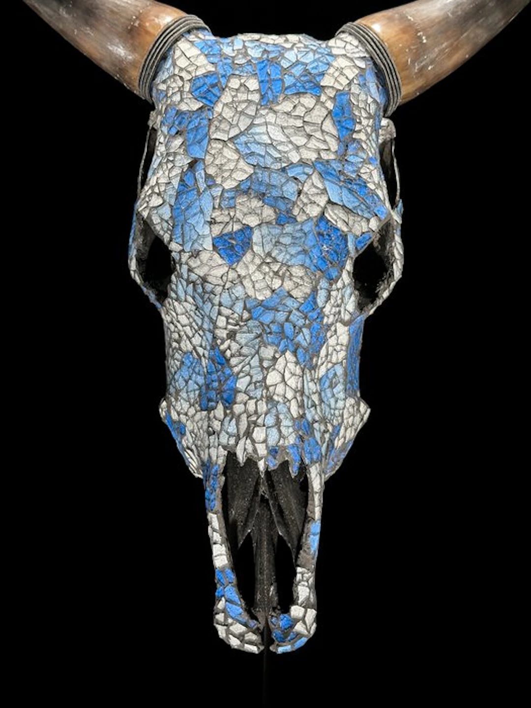 NO RESERVE PRICE - Stunning Cow skull with Glass Mosaic...