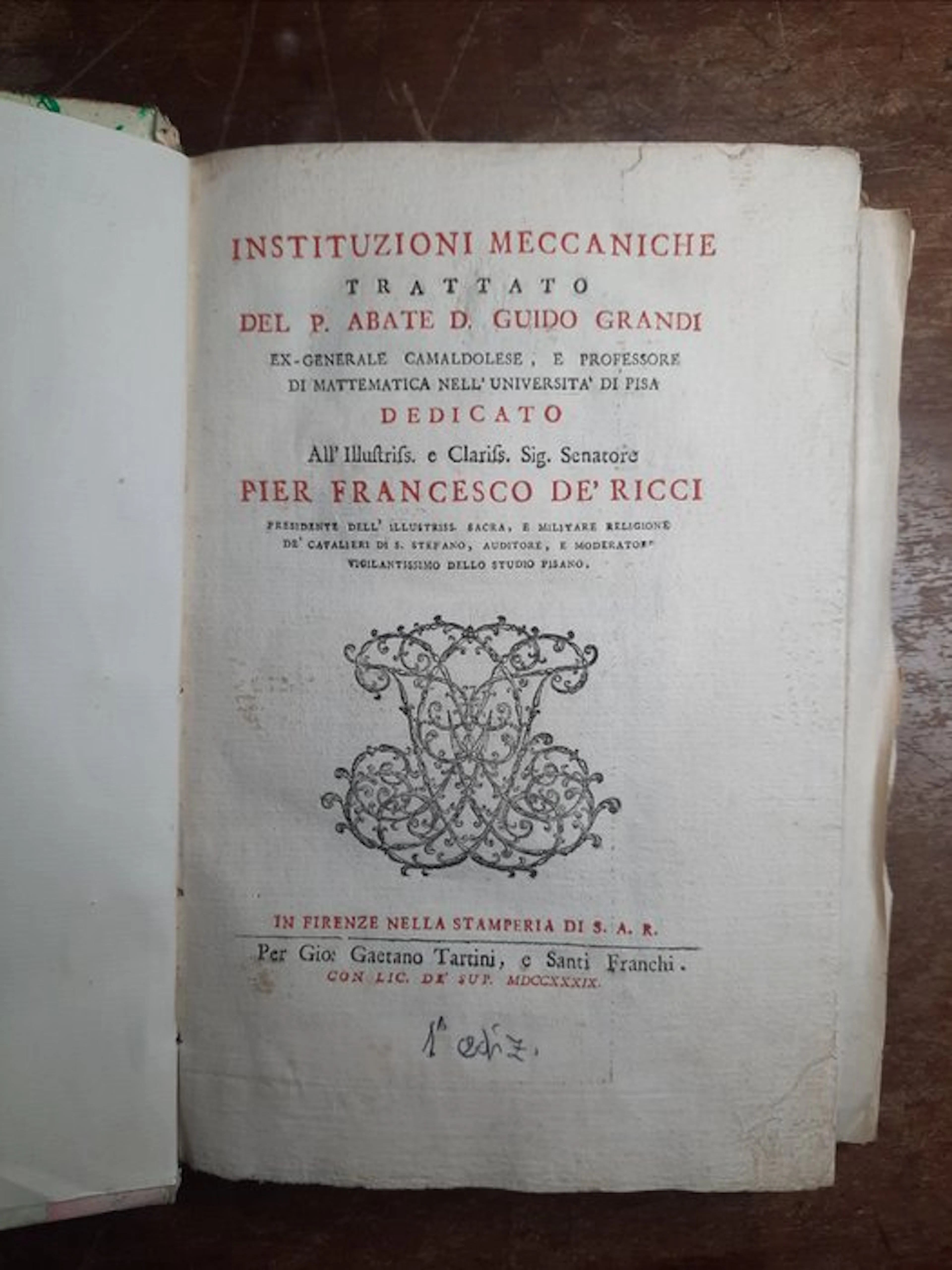 Guido Grandi - Istituzioni meccaniche Trattato del P. Abate Guido Grandi - 1739