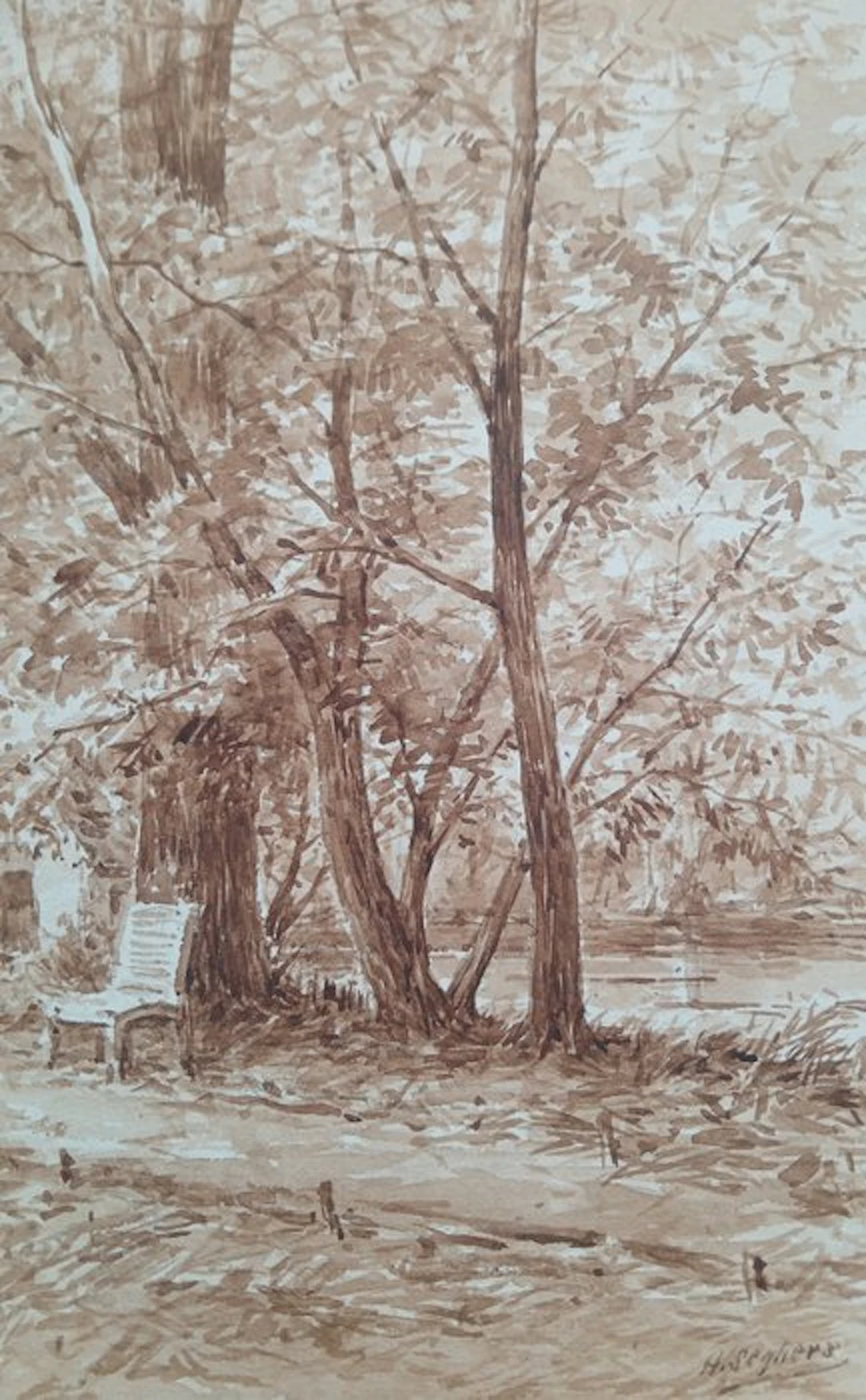 Henri Seghers (1848-1919) - Het bankje langs de rivier