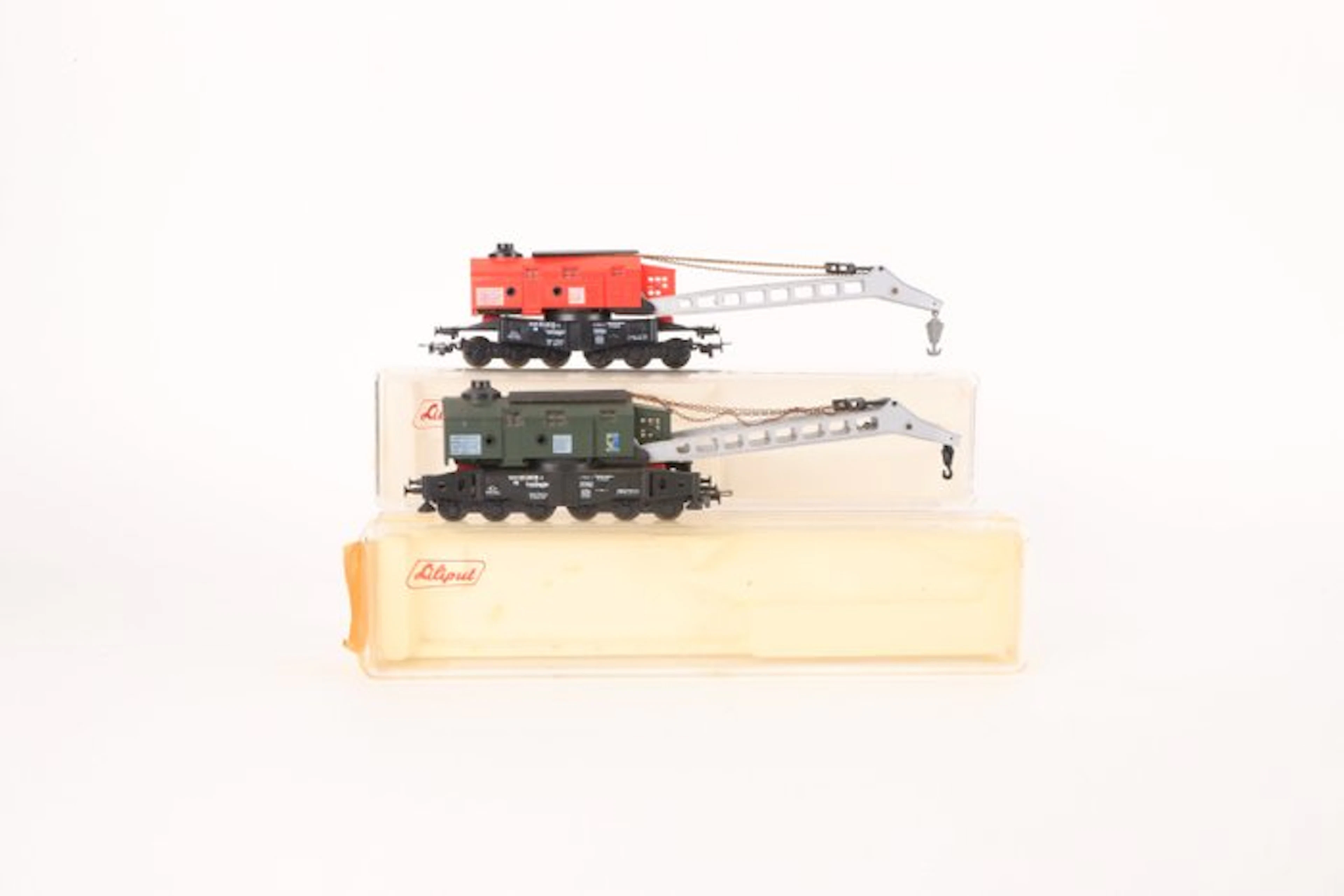 Liliput H0 - Model train freight carriage (2) - Goliath Cranes. Red/Green - DB