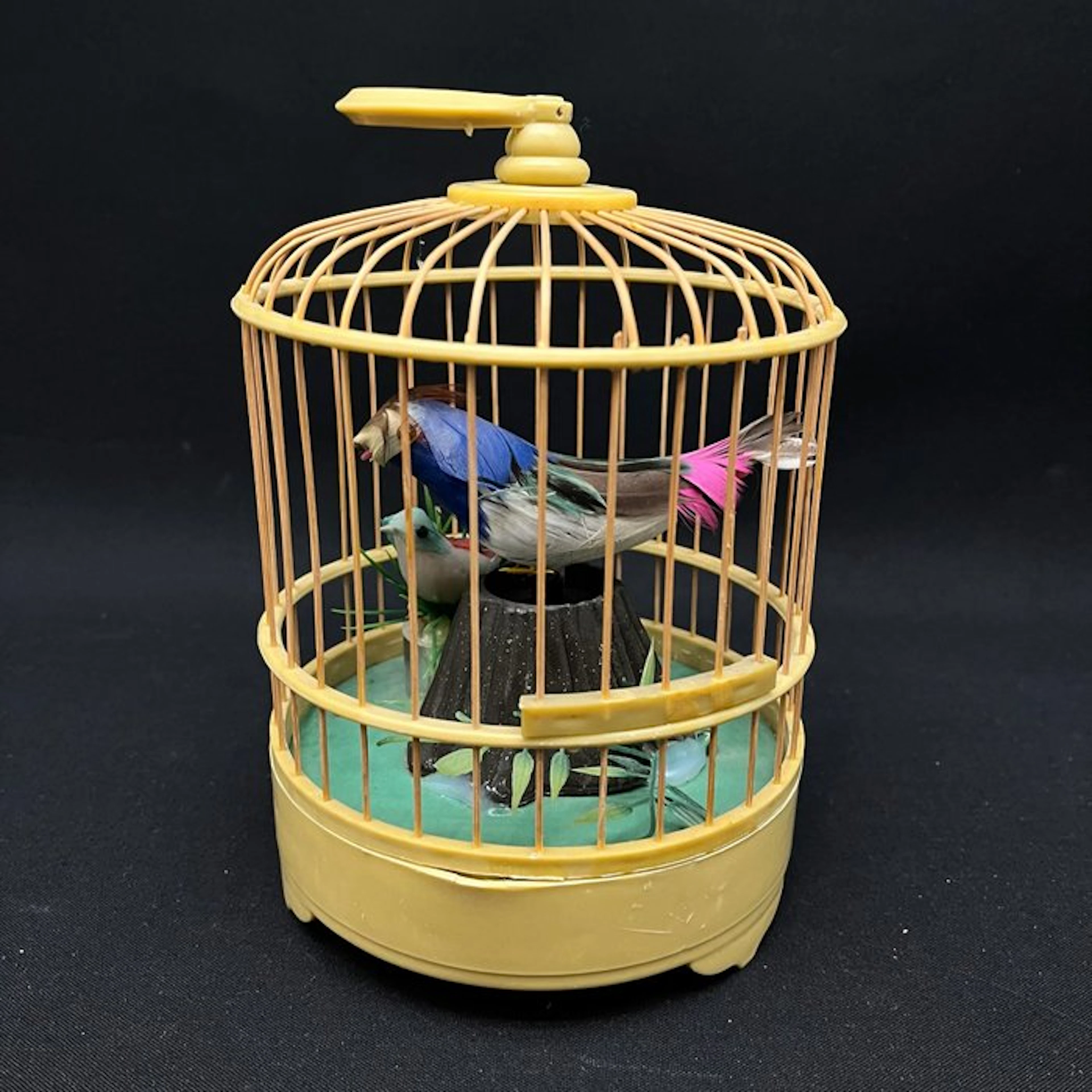 Singing bird in cage automaton - 1960-1970 - genuine feathers