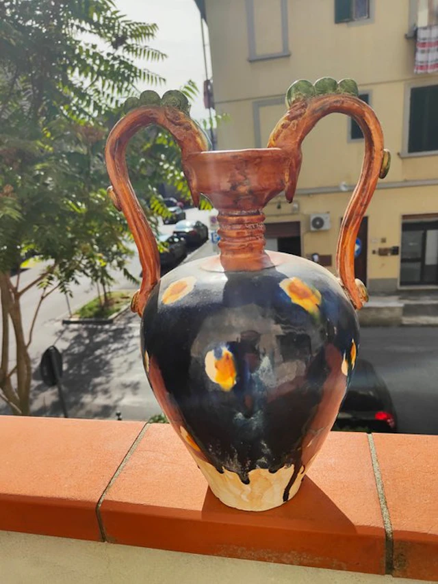 Chinese Sancai-glazed vessel with phoenix handles - Ceramic - 20th century