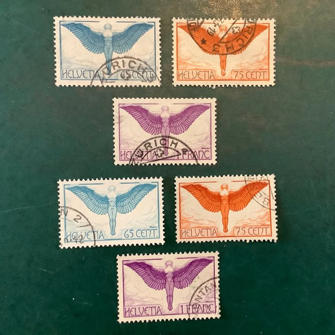 Switzerland 1924 - Airmail issue in both paper types. - Michel 189/191 x en z