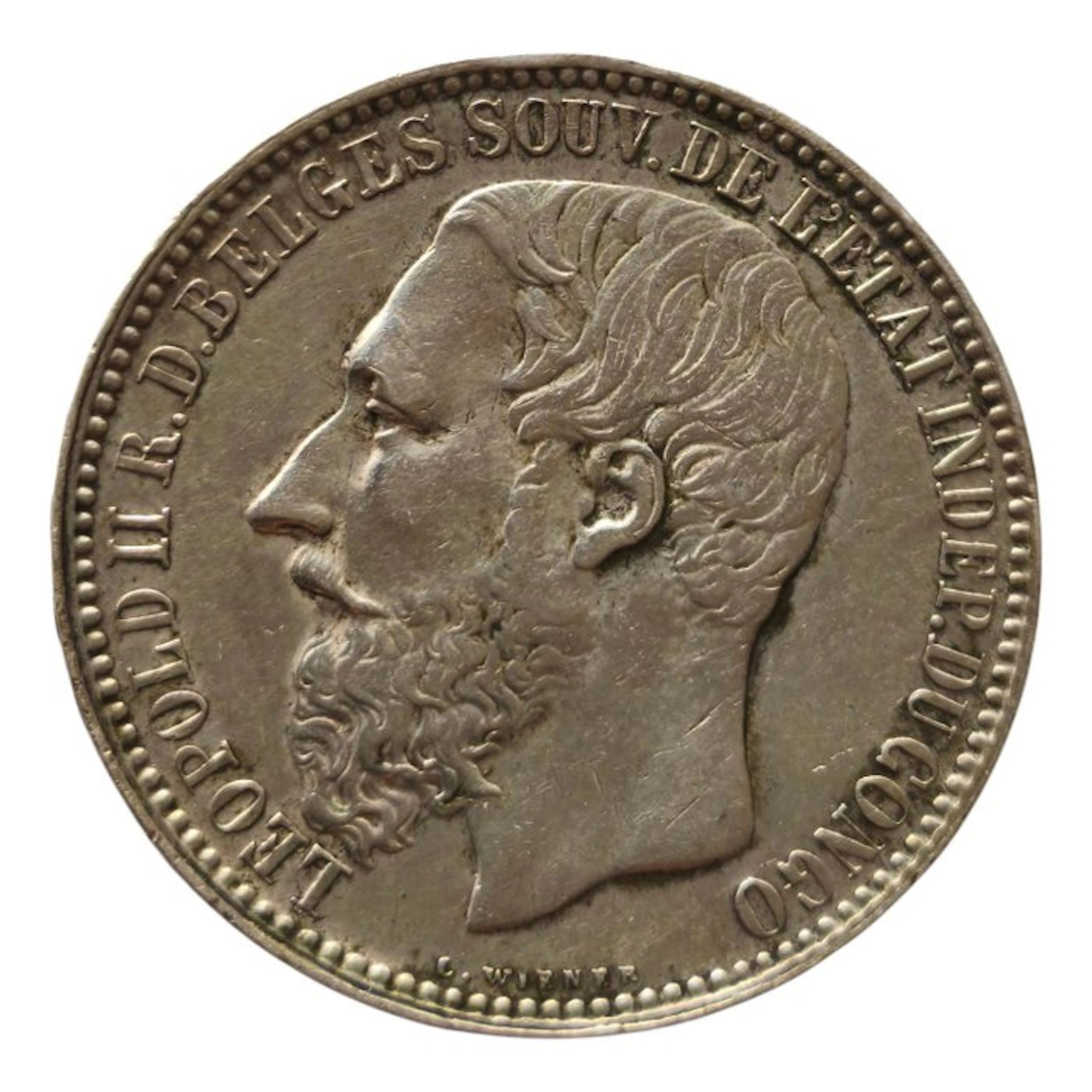 Belgian Congo. 5 Francos Leopoldo II 1894 Estado Libre del Congo