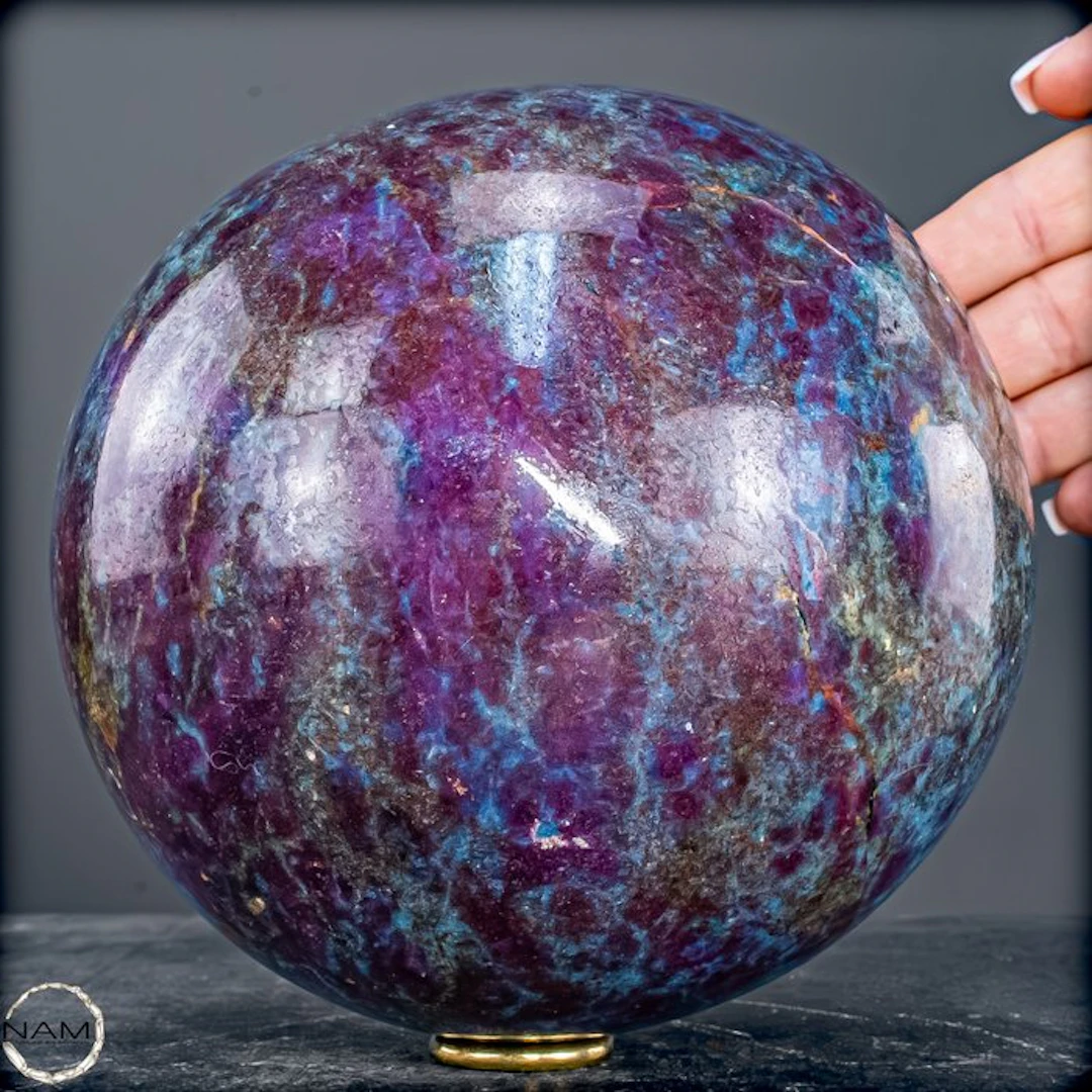 Exquisite ruby-kyanite-fuchsite sphere – a harmonious...
