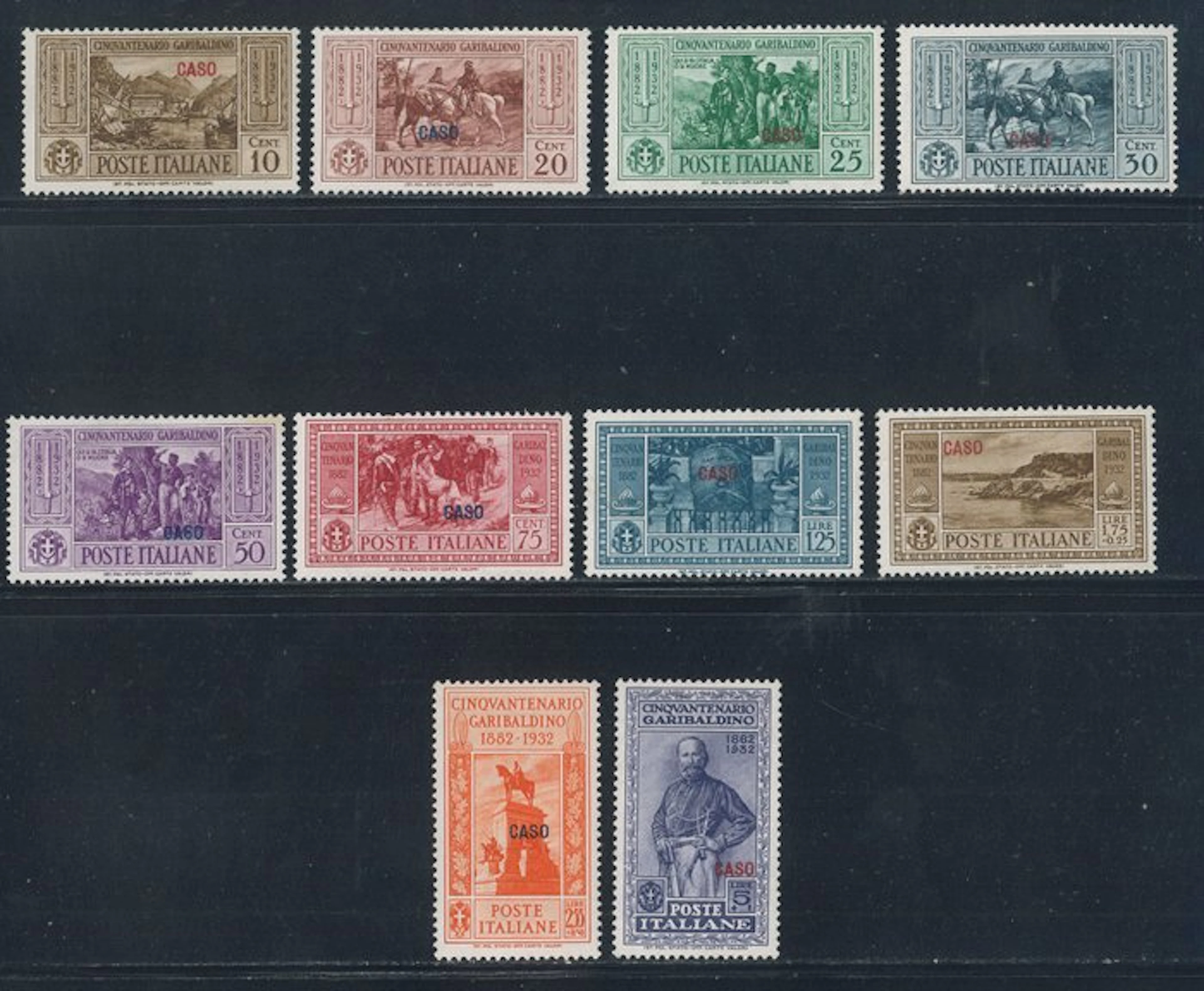 Italian Aegean Islands - Caso - Garibaldi, complete series no. 17/26.