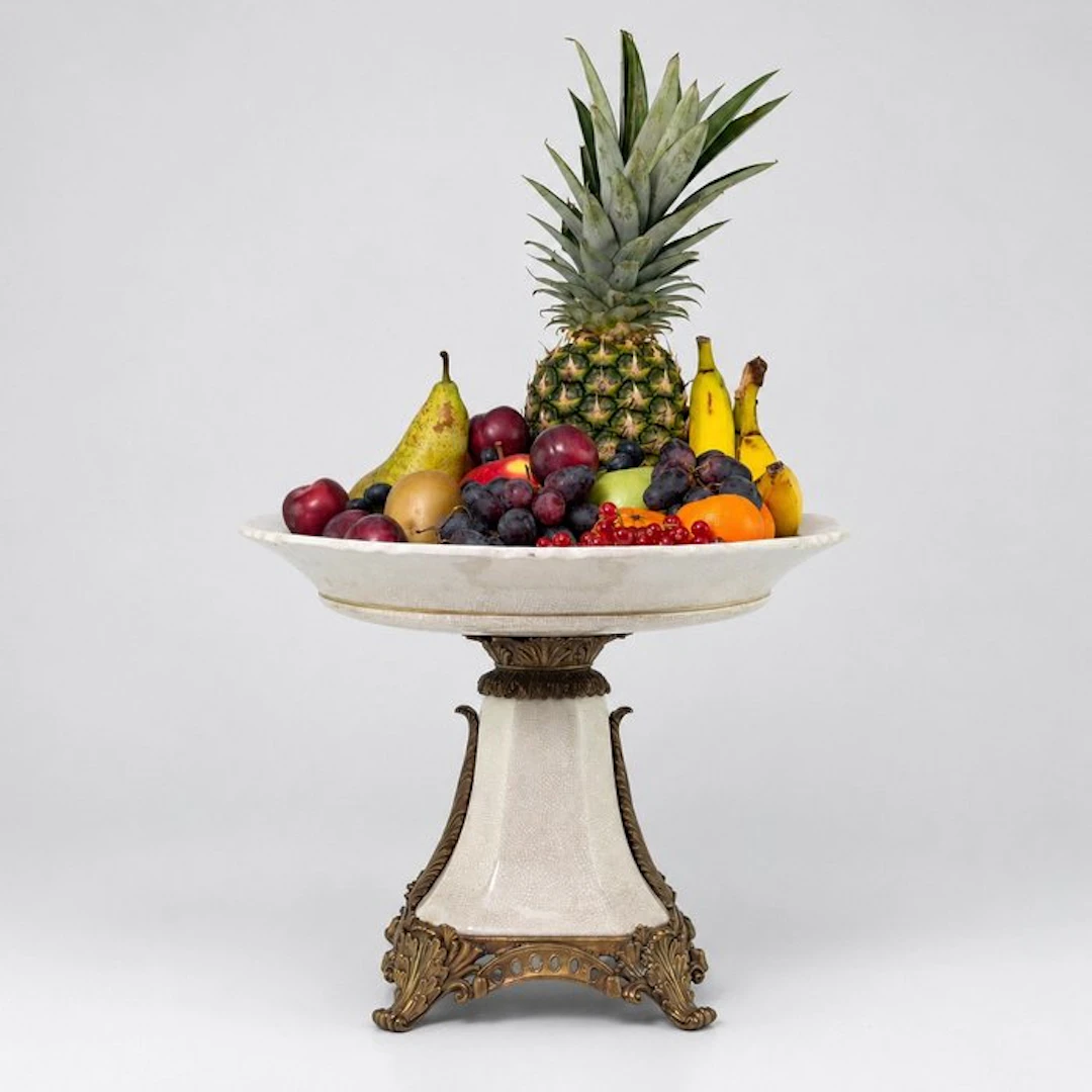 Centrepiece - Crackle-Glazed Ceramic & Ornate Bronze...