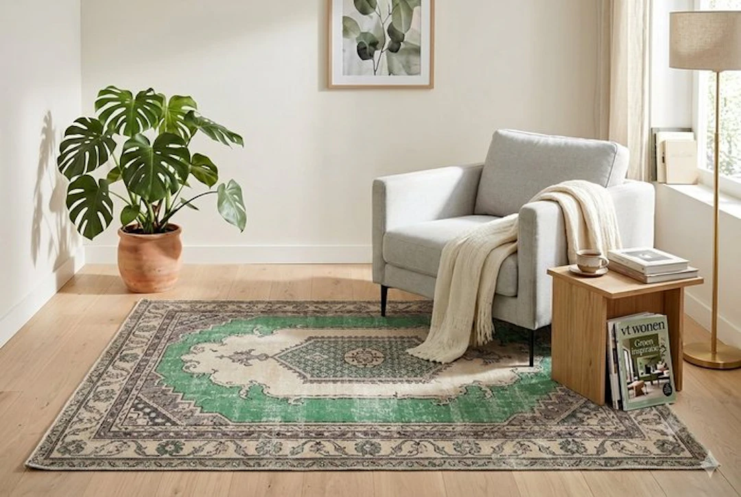 Green vintage - Rug - 205 cm - 105 cm - with certificate