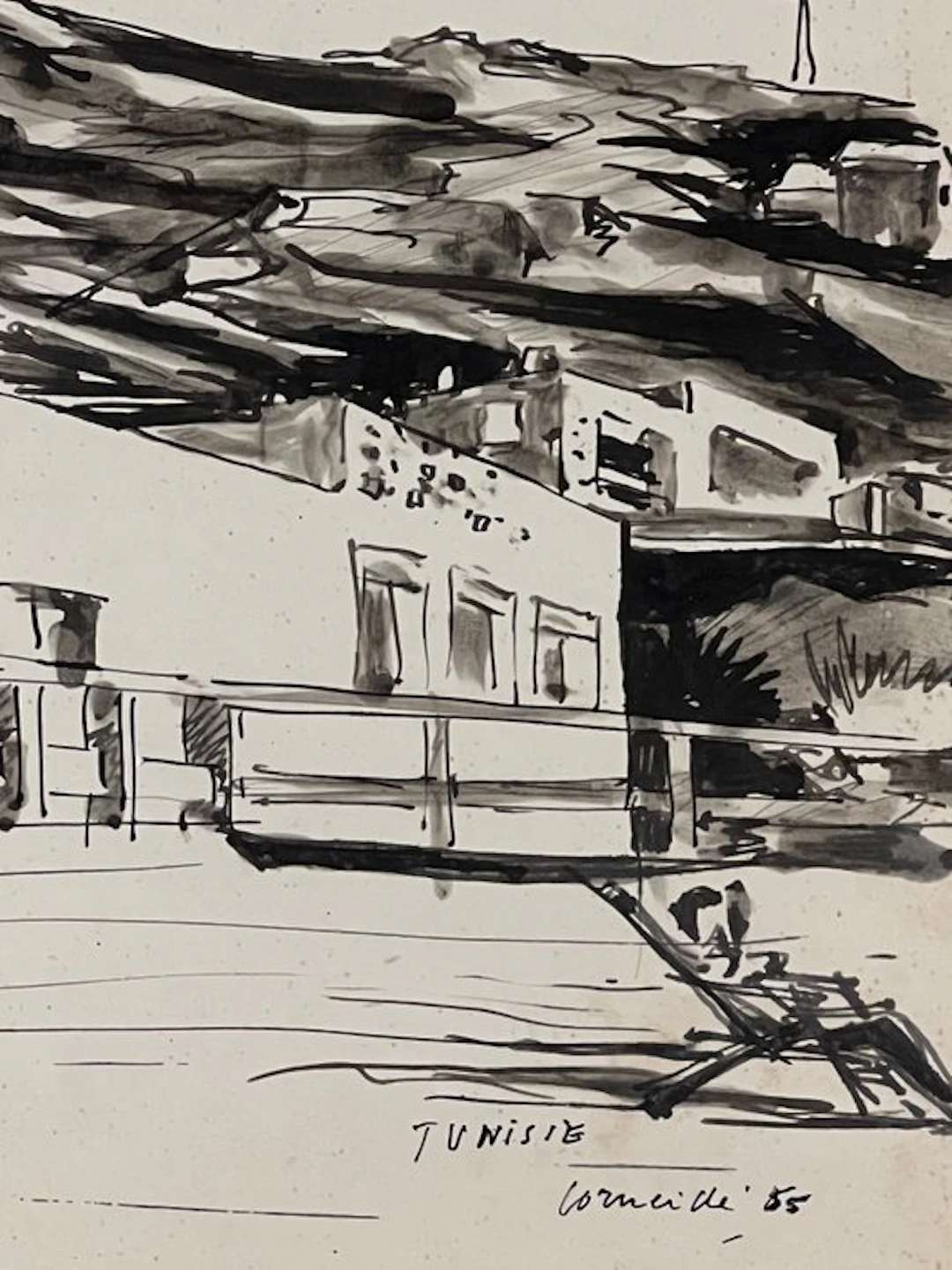Corneille (1922-2010) - Dessin de jeunesse à l'encre : Tunisie