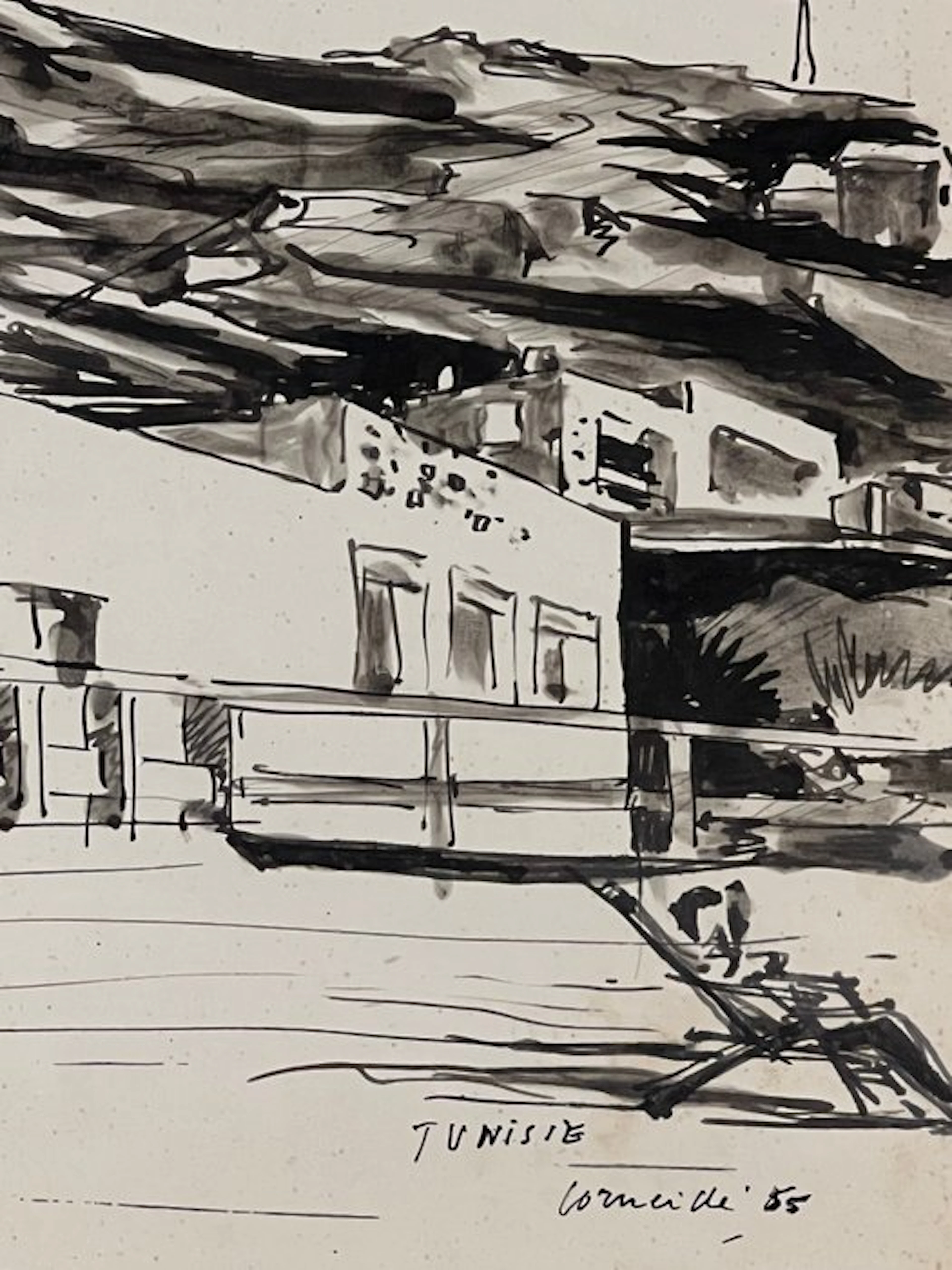Corneille (1922-2010) - Dessin de jeunesse à l'encre : Tunisie