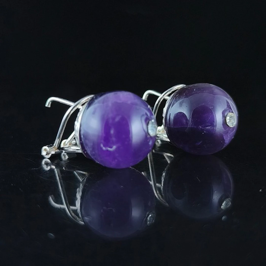 Amethyst - Silver - Earrings - Omega clasp