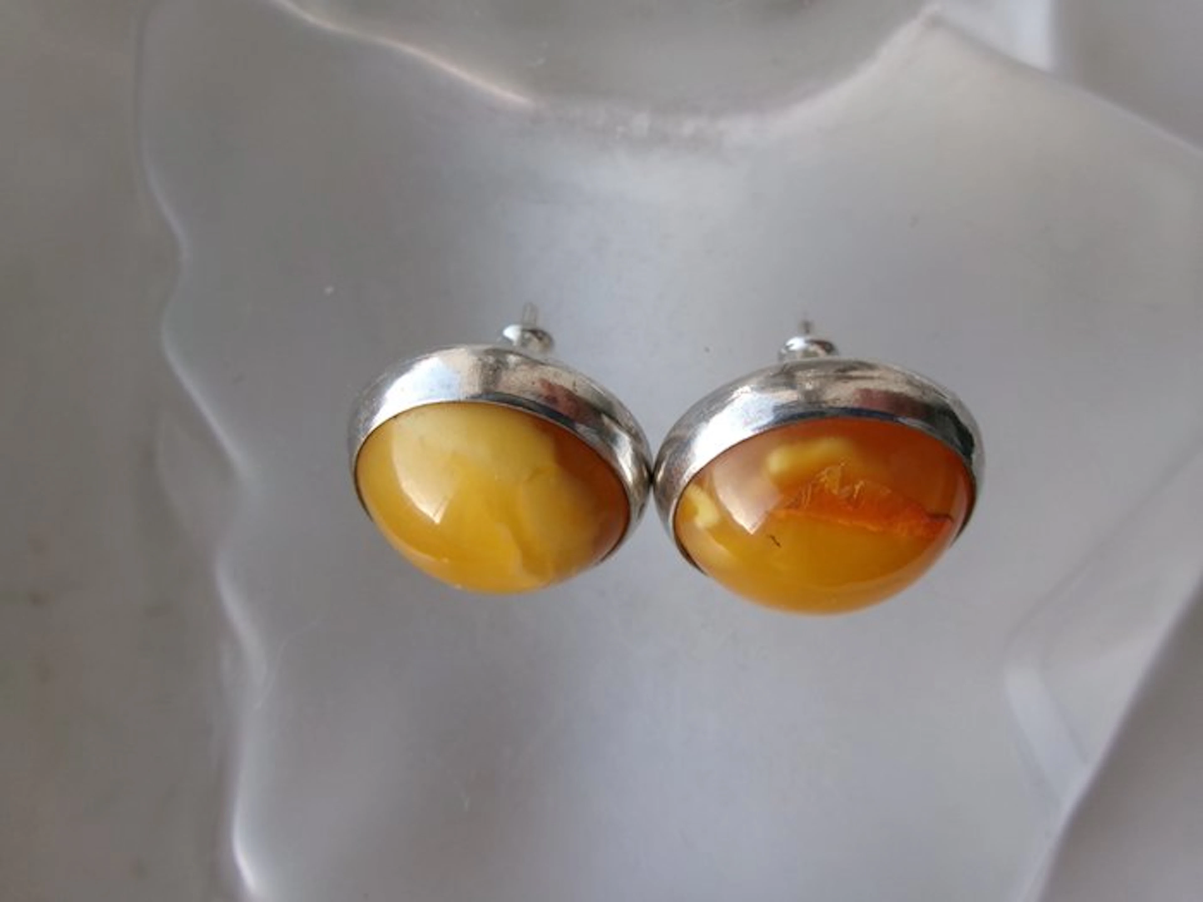 Silver, Butterscotch Amber - Earrings - Art Deco