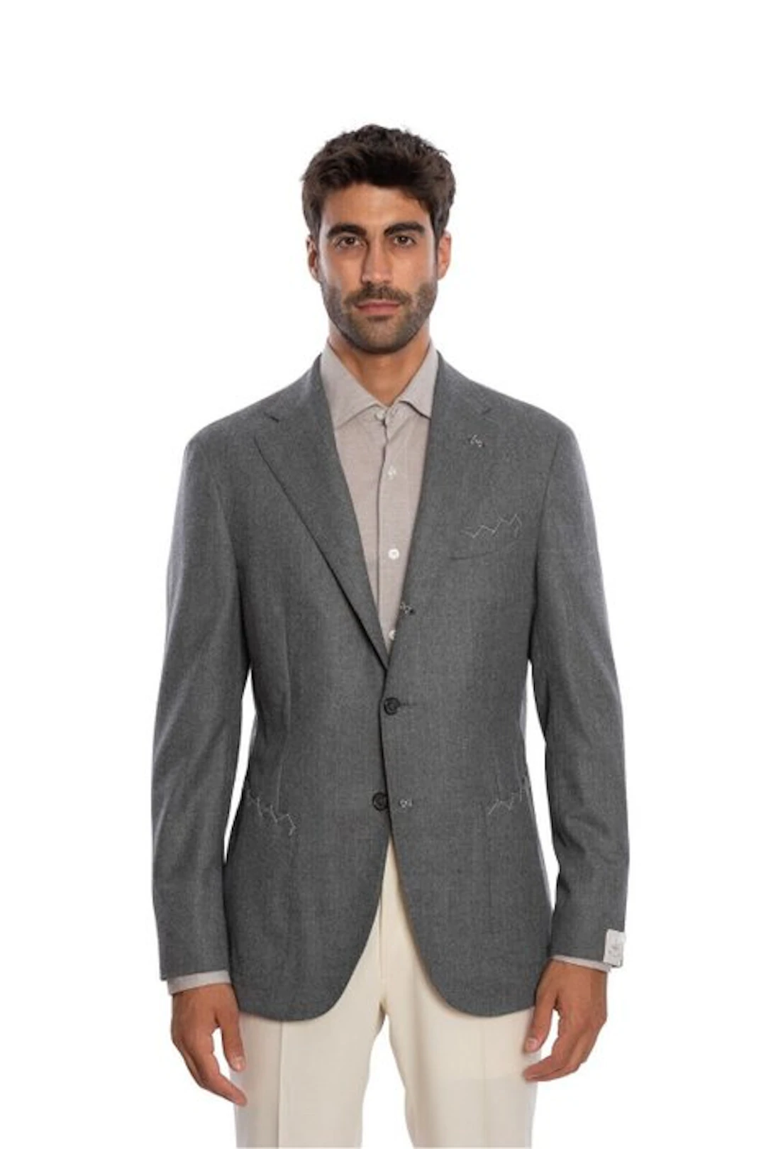 LUIGI BORRELLI - 52 IT - Hand-Sewn Solid Gray Jacket...