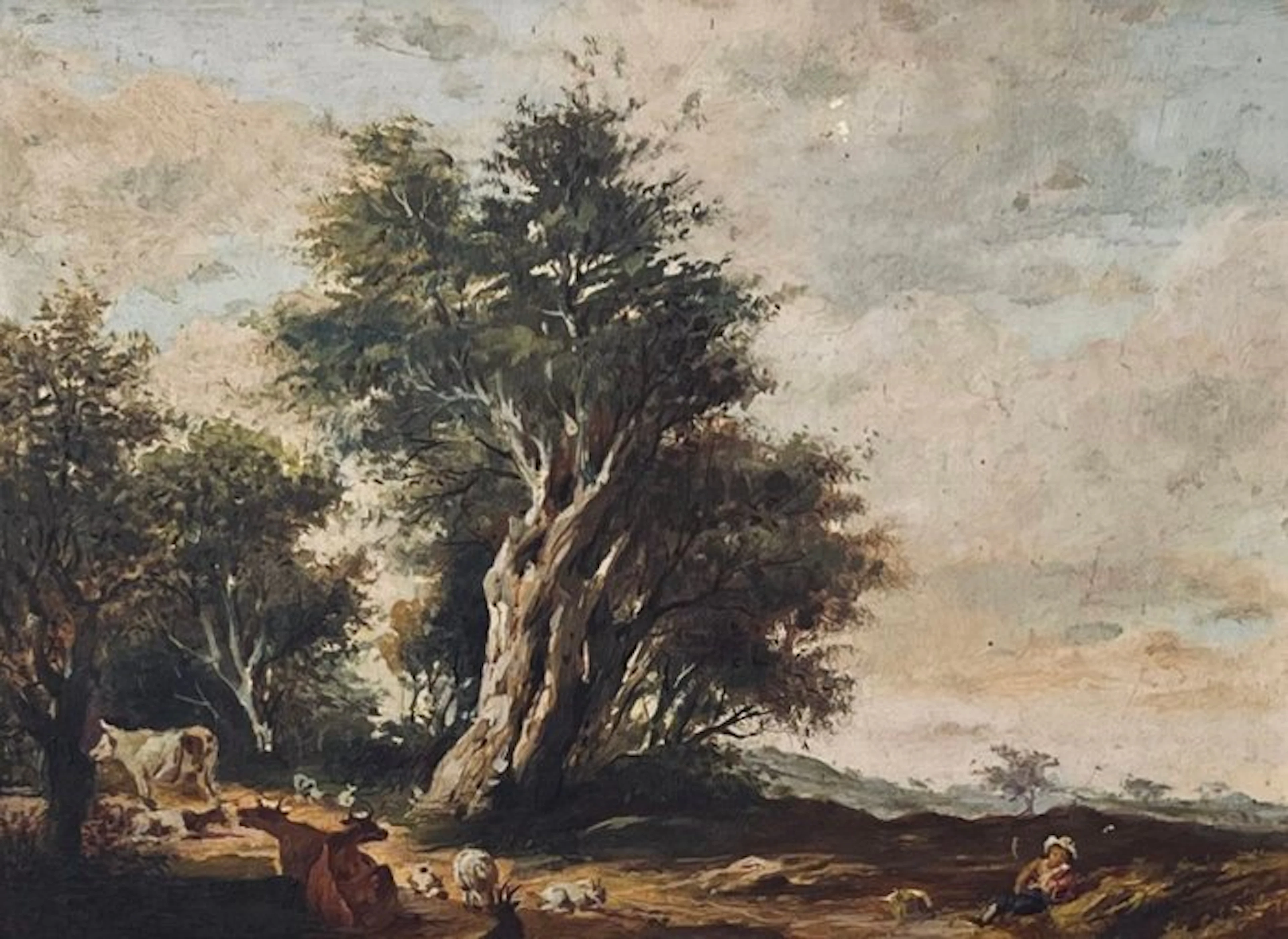 European school (XX) - Paesaggio pastorale con armenti