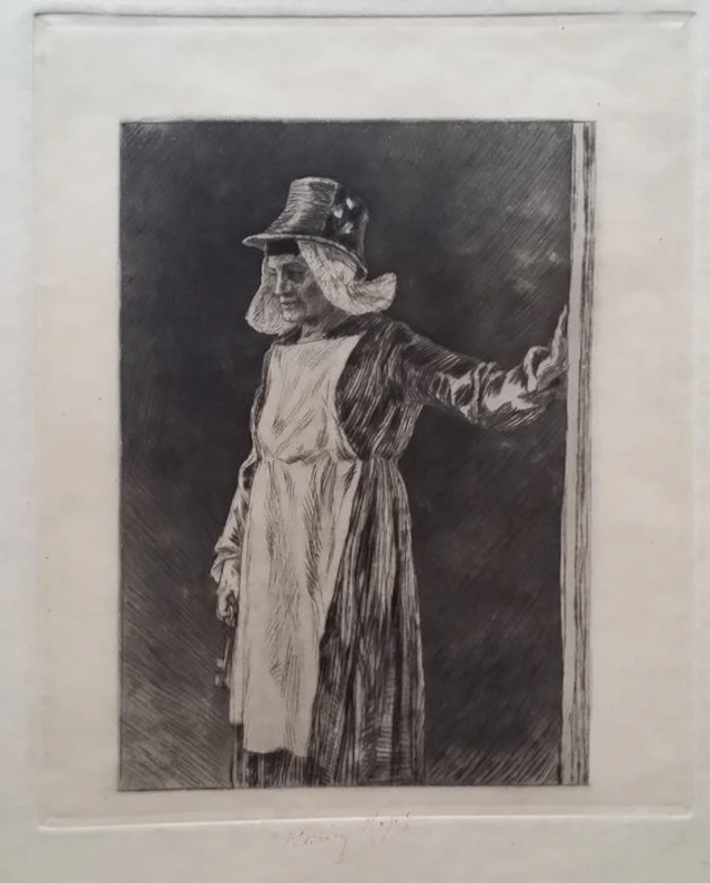 Félicien Rops (1833-1898) - La vieille Masken, handsigned