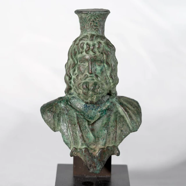 Romano-Egyptian bronze fine Serapis bust, 12,8 cm -Spanish Export