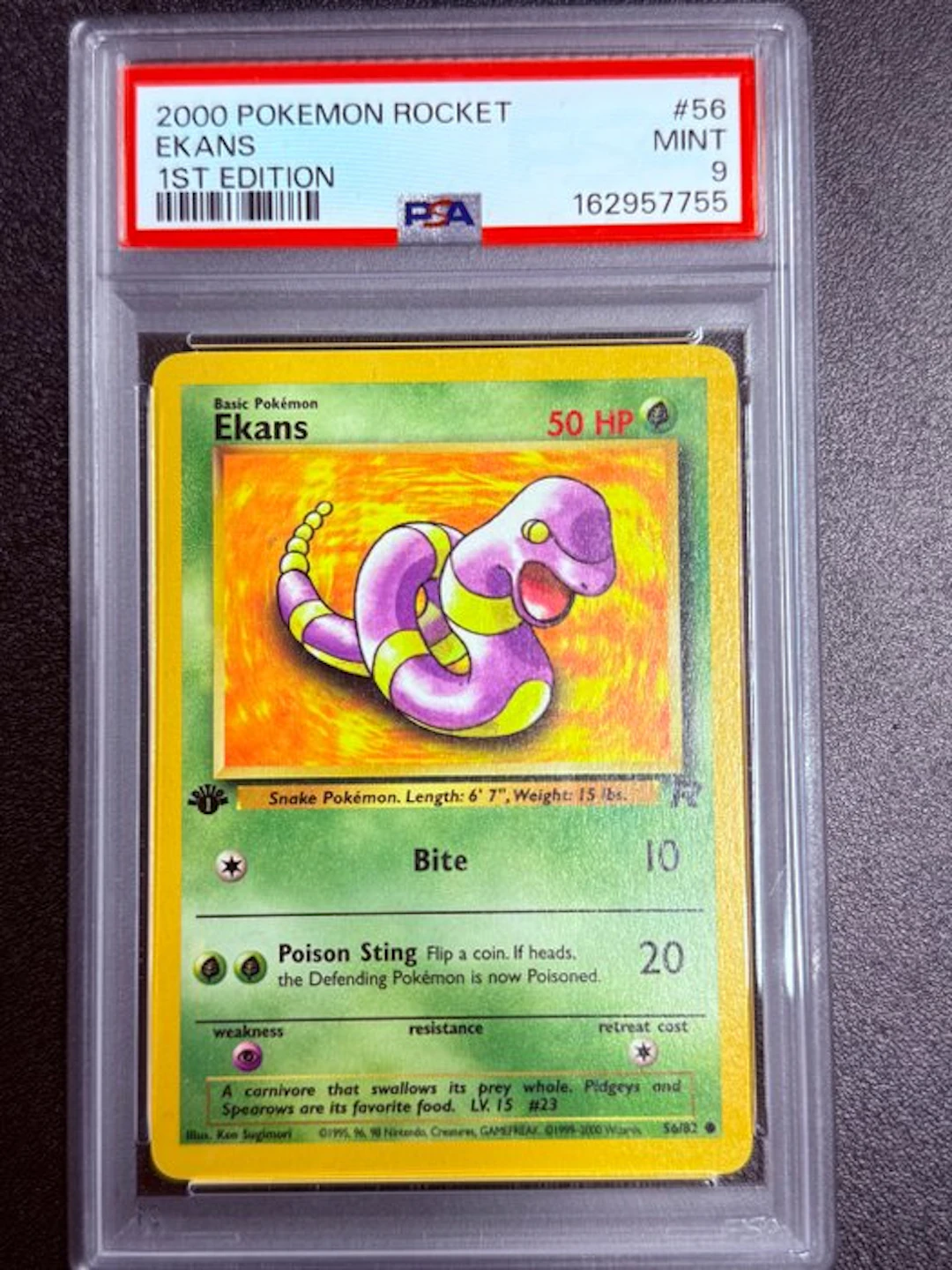 Pokémon - 1 Graded card - Ekans 56 First edition - PSA 9 - WOTC