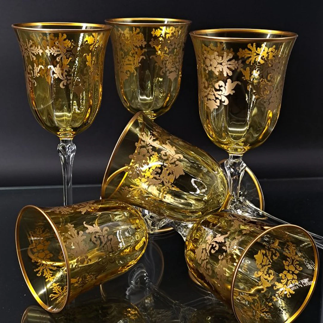 Artemisia - Drinking set (6) - Melody - Crystal, Gold zecchino