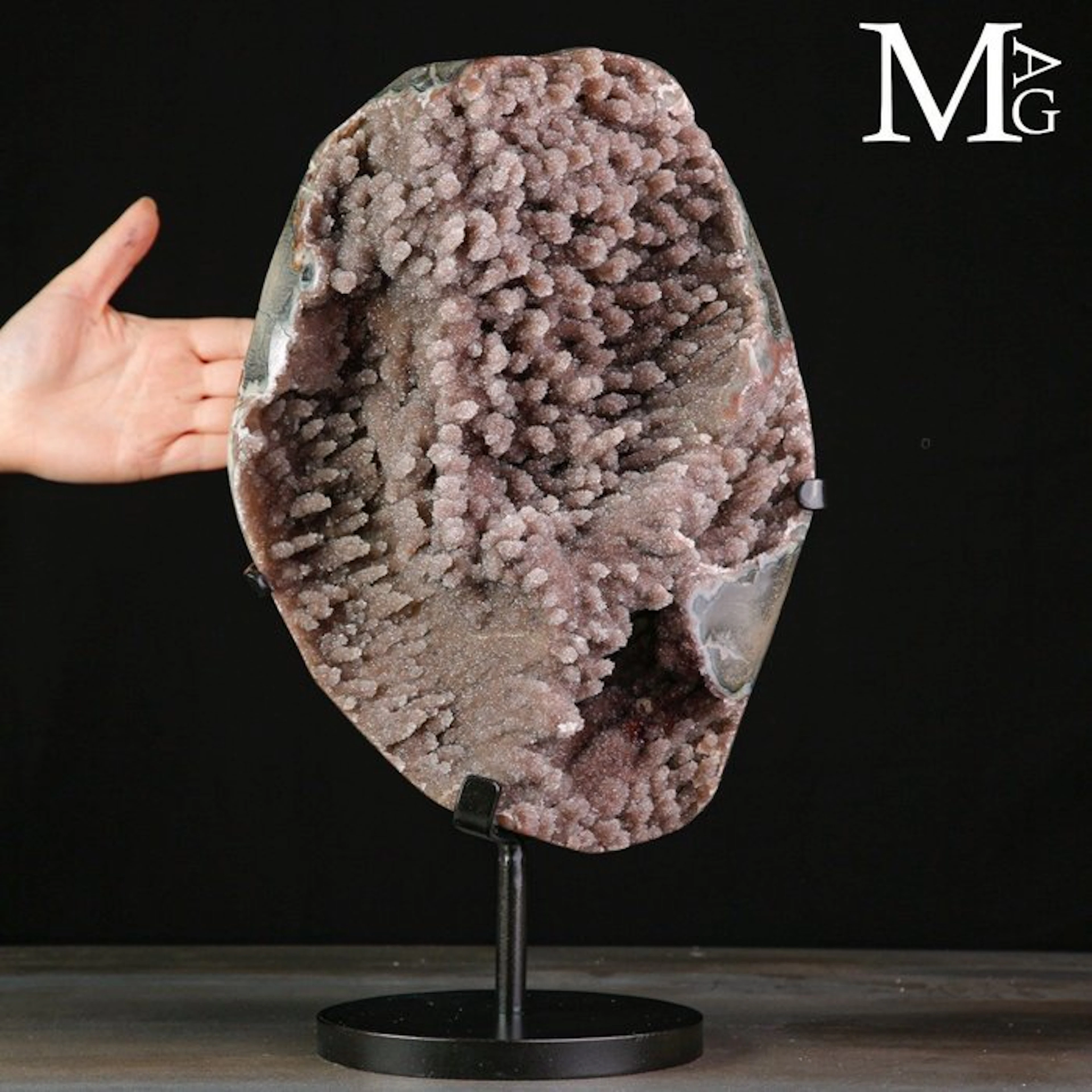 A rare stalactitic amethyst with dusty lilac tones and sparkling drusy crystals
