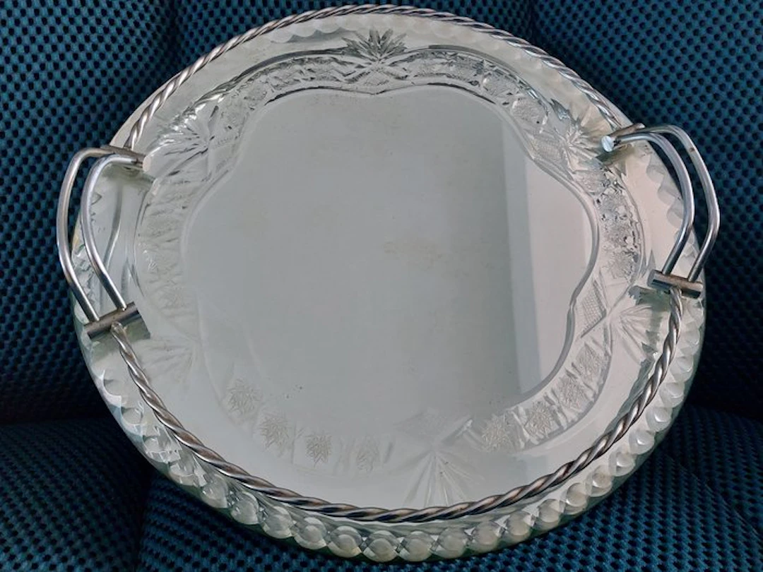 Serving tray - Glass, silvered metal