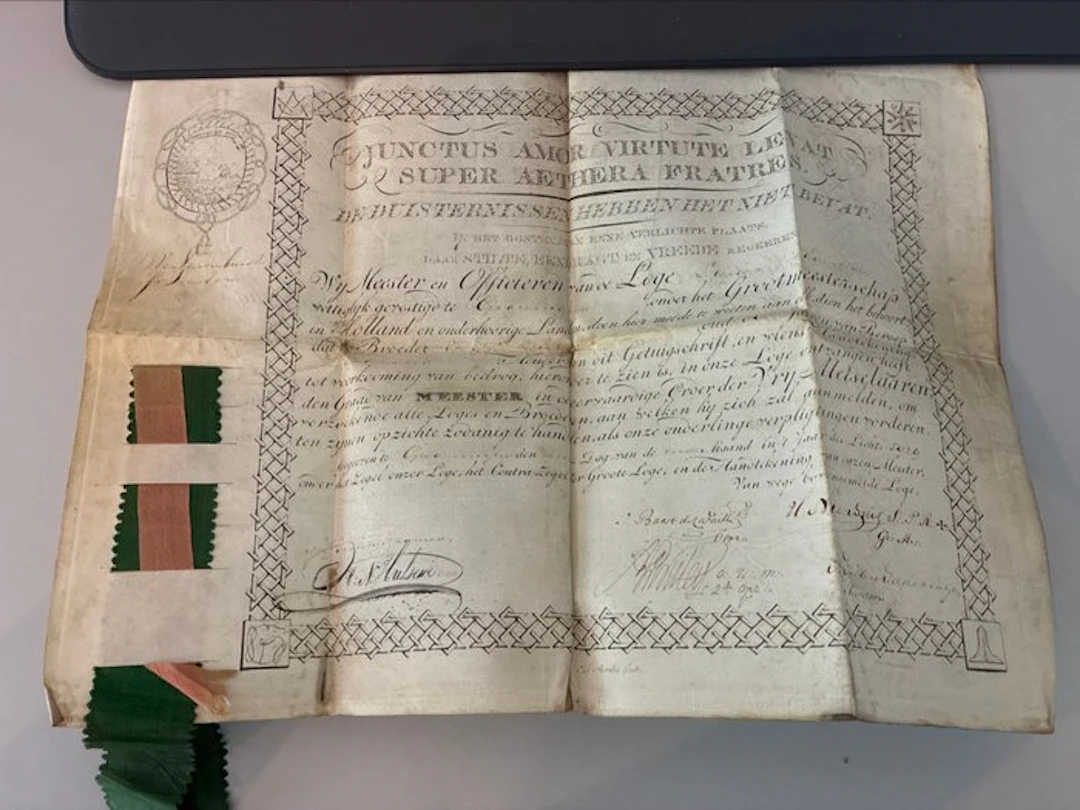 Document - Titel: Uniek Vrijmetselaars Meesterdiploma...