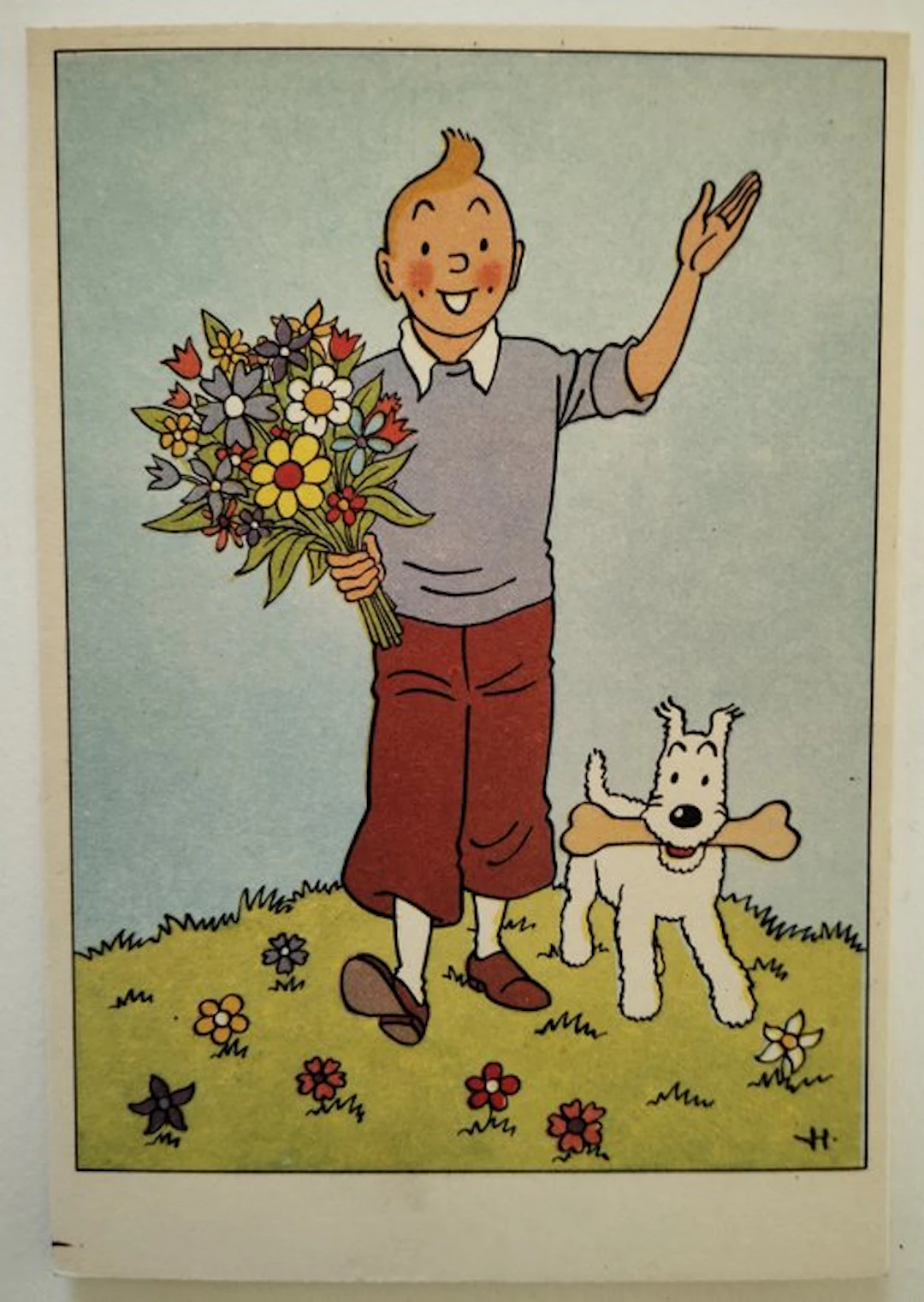 Tintin - Carte festive numéro 8 - Tintin bouquet de...