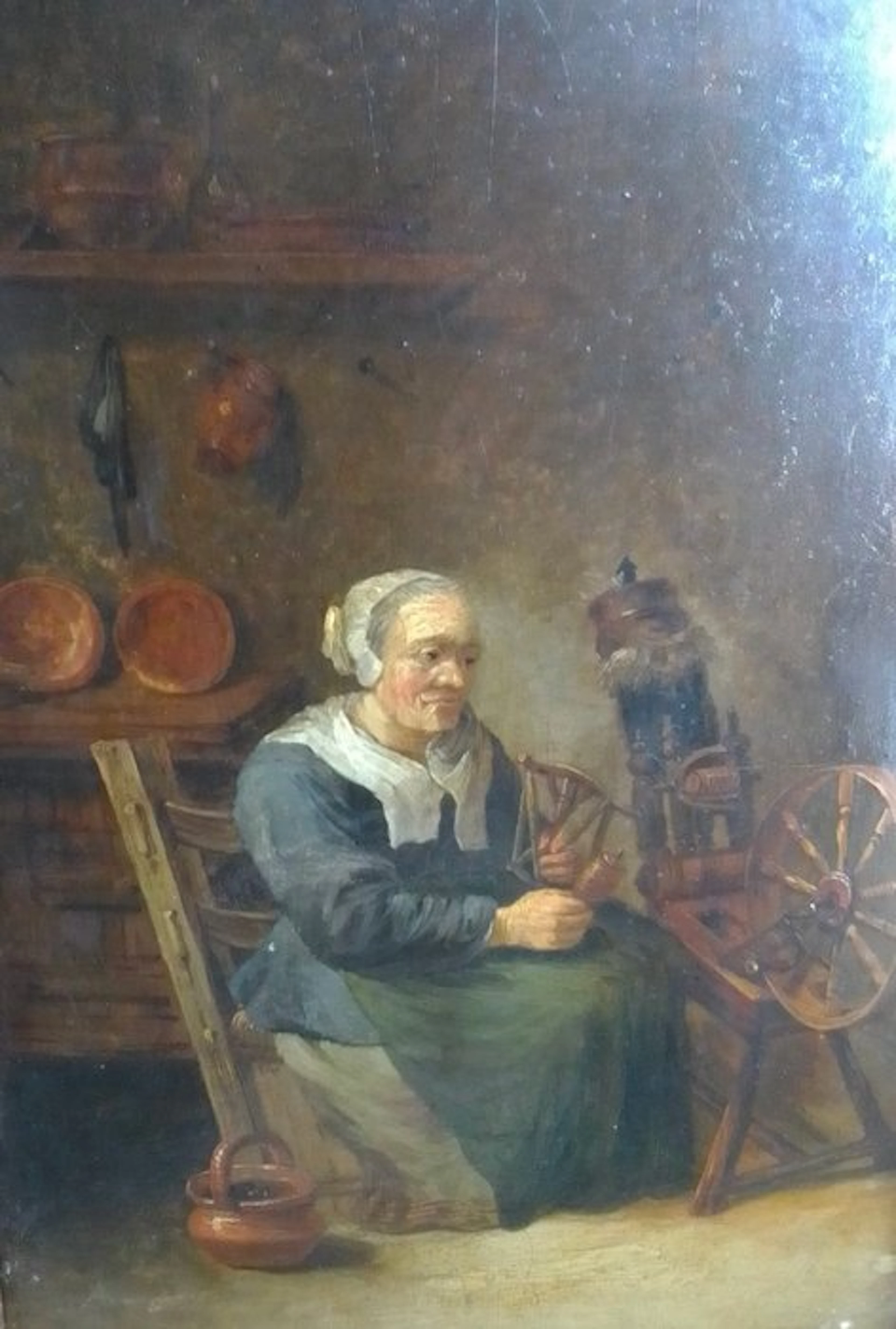 Belgian school (XVIII) - Filatrice in un interno fiammingo