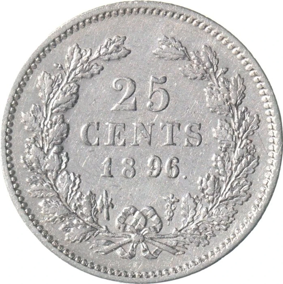 Netherlands. Wilhelmina. 25 Cents 1896 SCHAARS