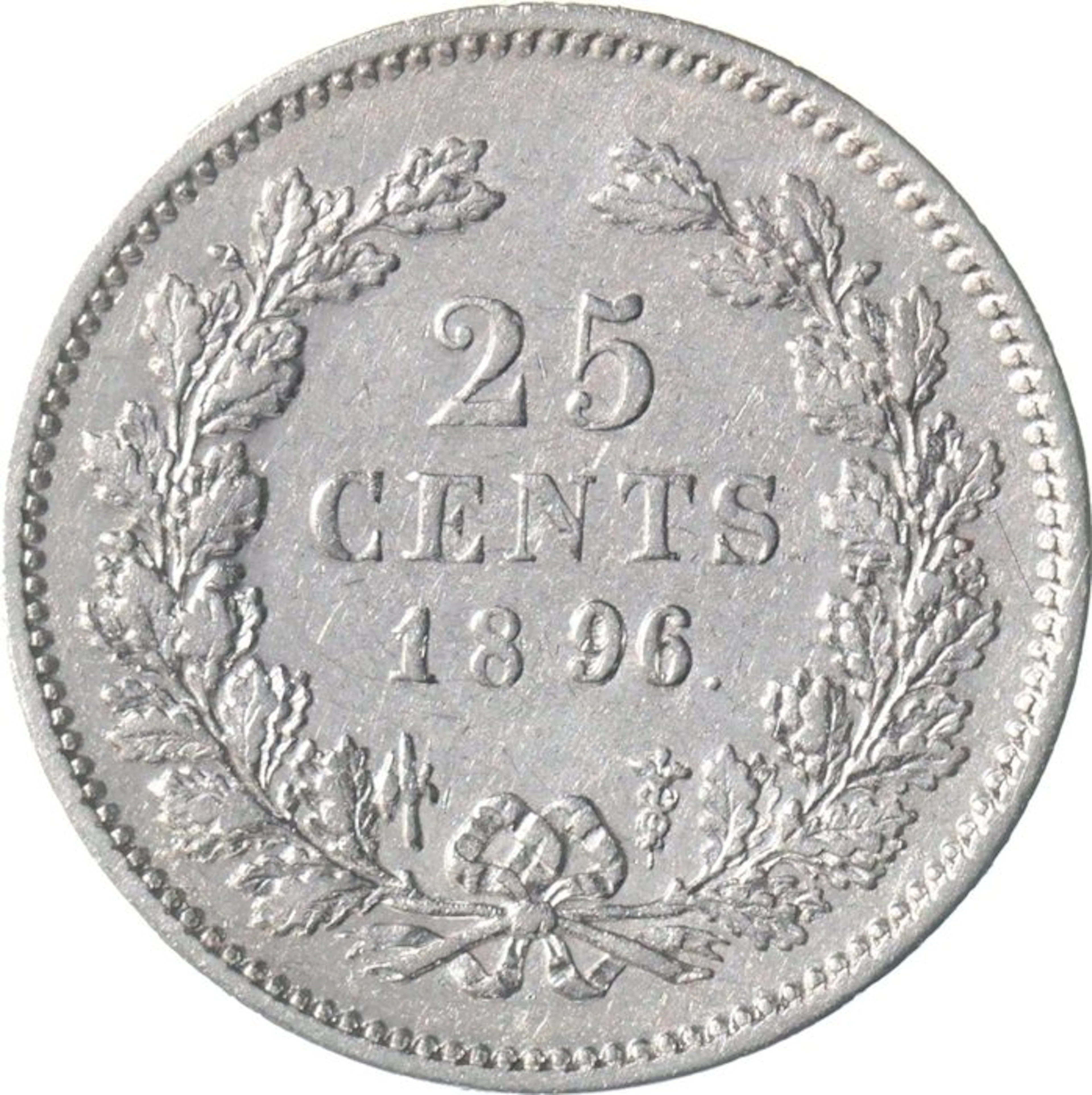 Netherlands. Wilhelmina. 25 Cents 1896 SCHAARS