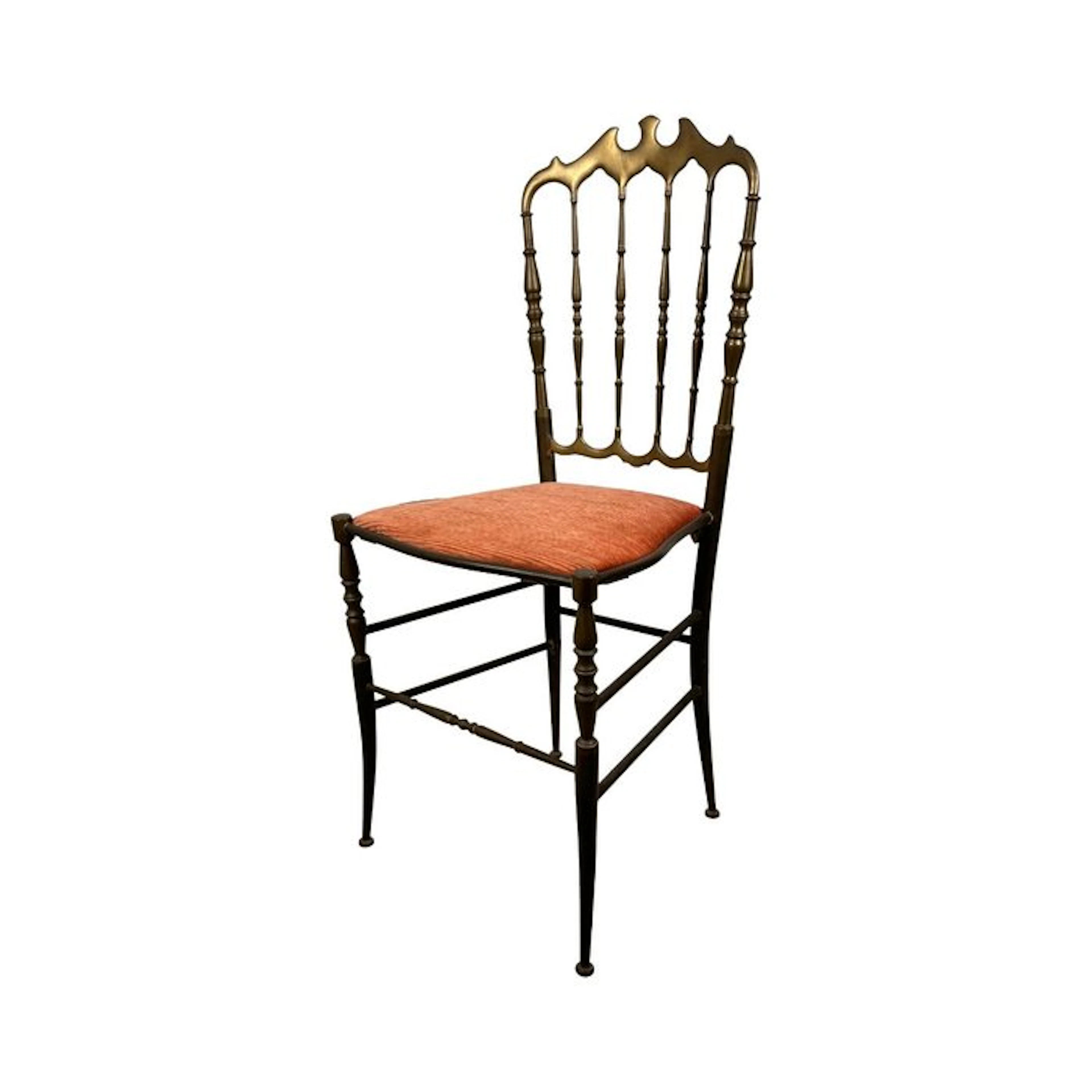 Chair - Italian Brass Chiavari Side Chair with Coral Upholstery - Brass