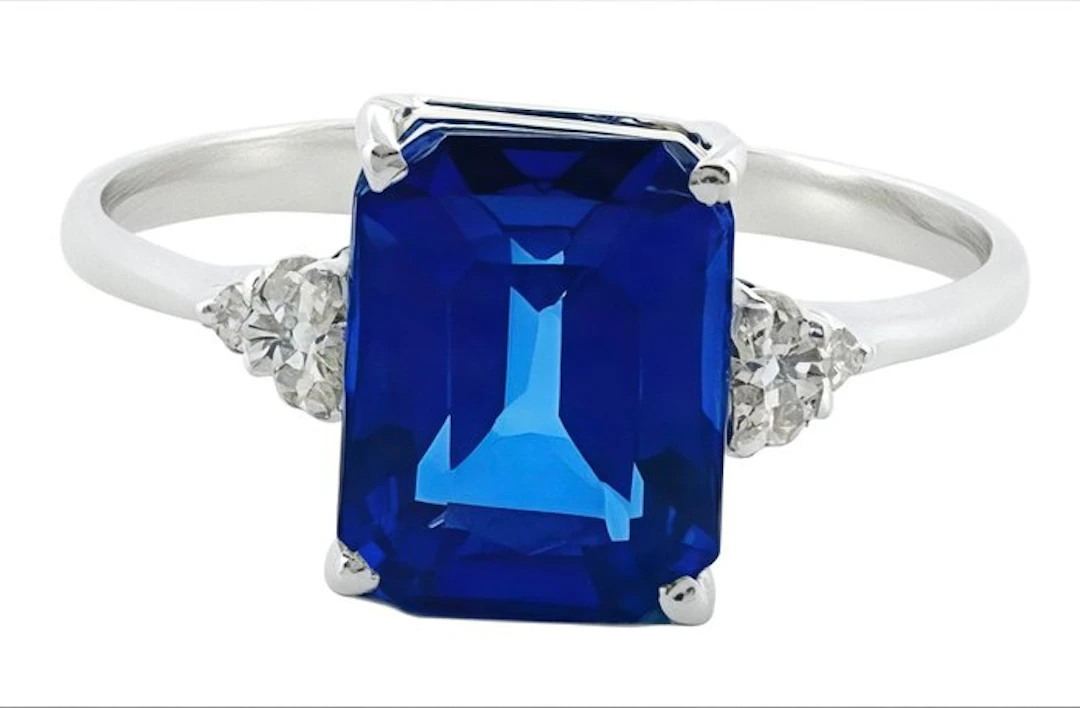 No reserve price - Ring - 14 kt. White gold Sapphire - Diamond