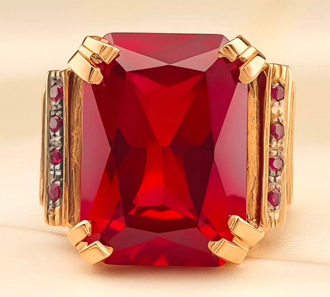 No reserve price - Ring - 9 kt. Rose gold, Silver Ruby - Ruby