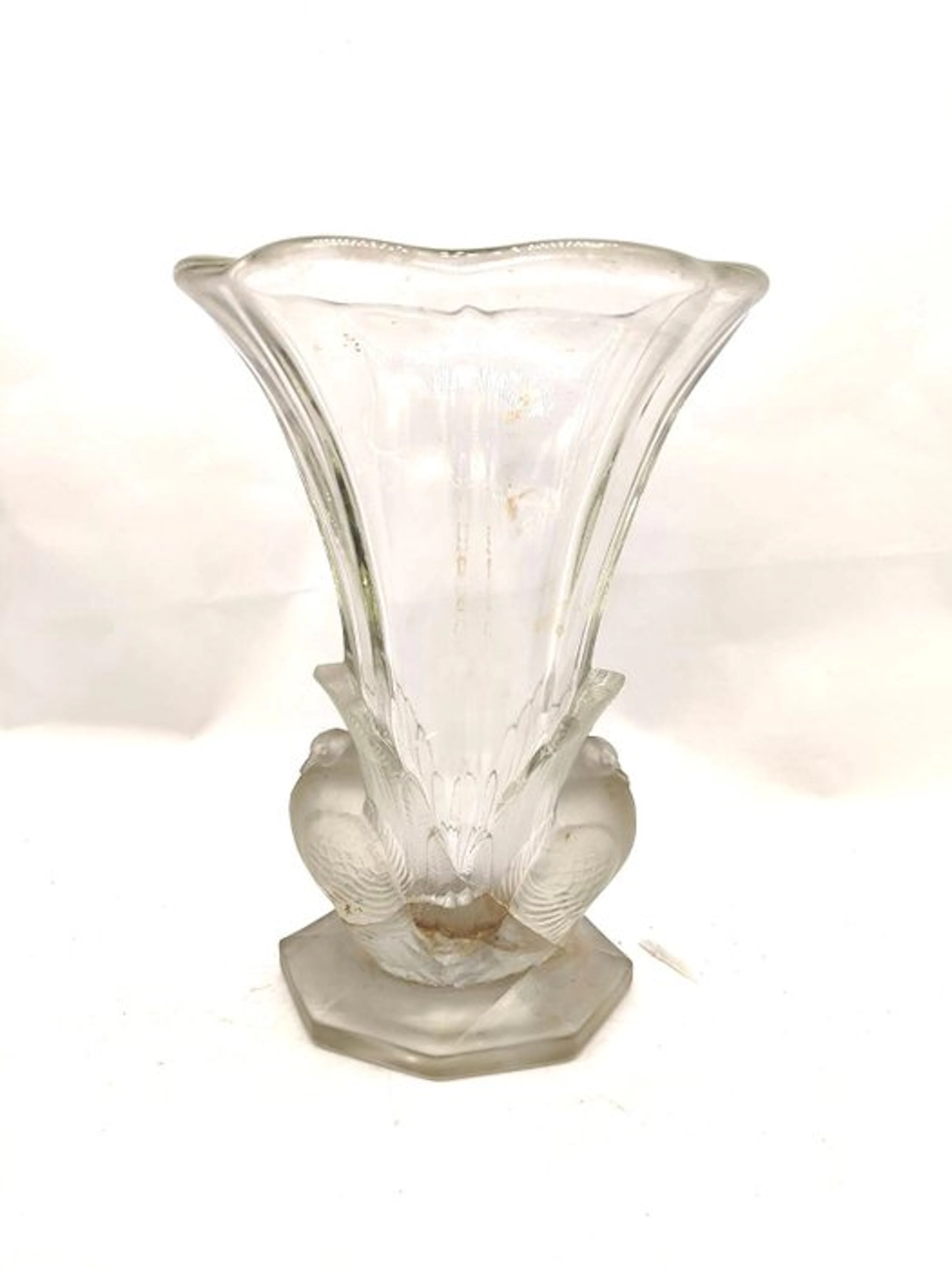 Vase - Vase 'The Two Doves' produced by the famous Libochovice Glassworks