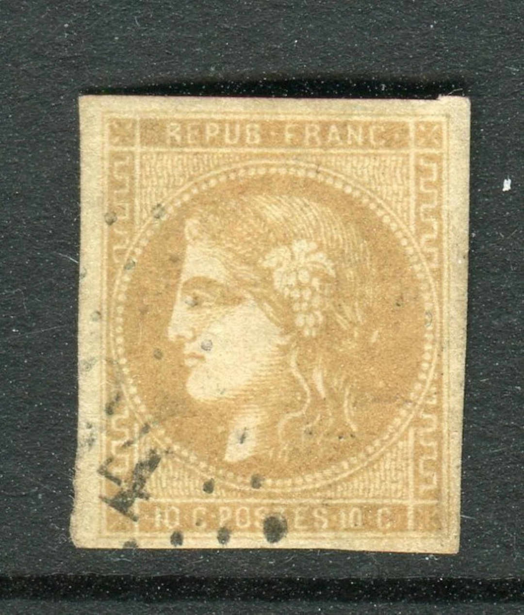 France 1870 - Superb & Rare No. 43Ab Greenish-bistre - Signed Scheller