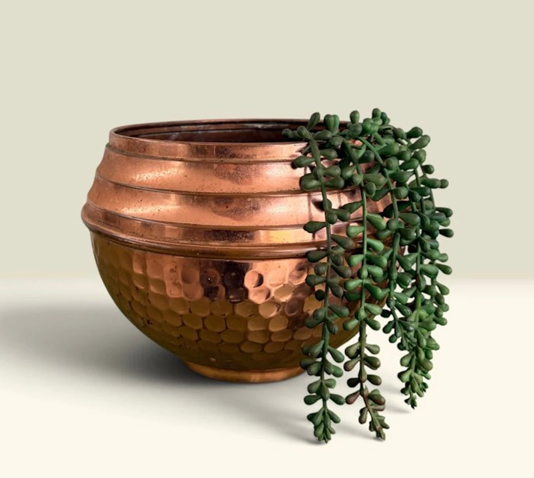 Jardinière - Vintage French Hand-Hammered Copper Cachepot...