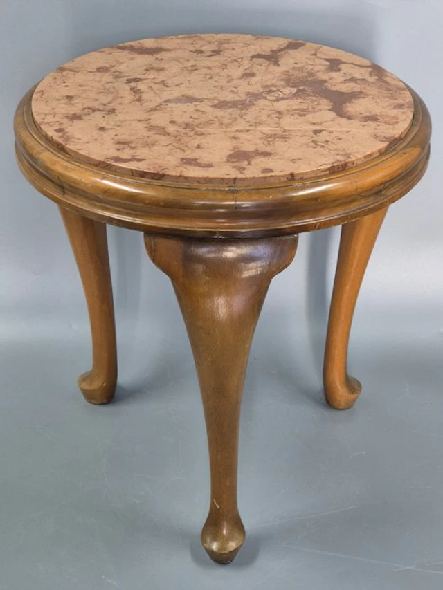 Vintage Beistelltisch Marmorplatte – Holz Blumenhocker...