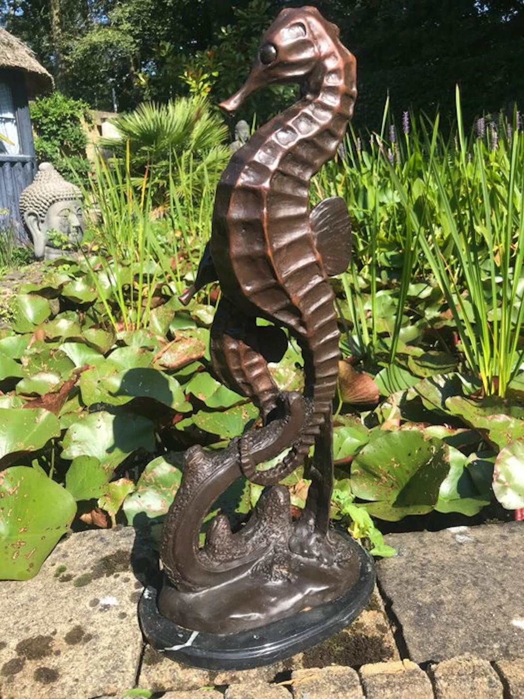 Sculpture, seahorse with baby - 72 cm - Bronze