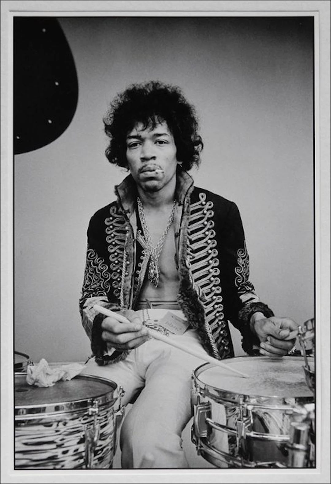 Jim Marshall - Jimi Hendrix on drums during soundcheck at...