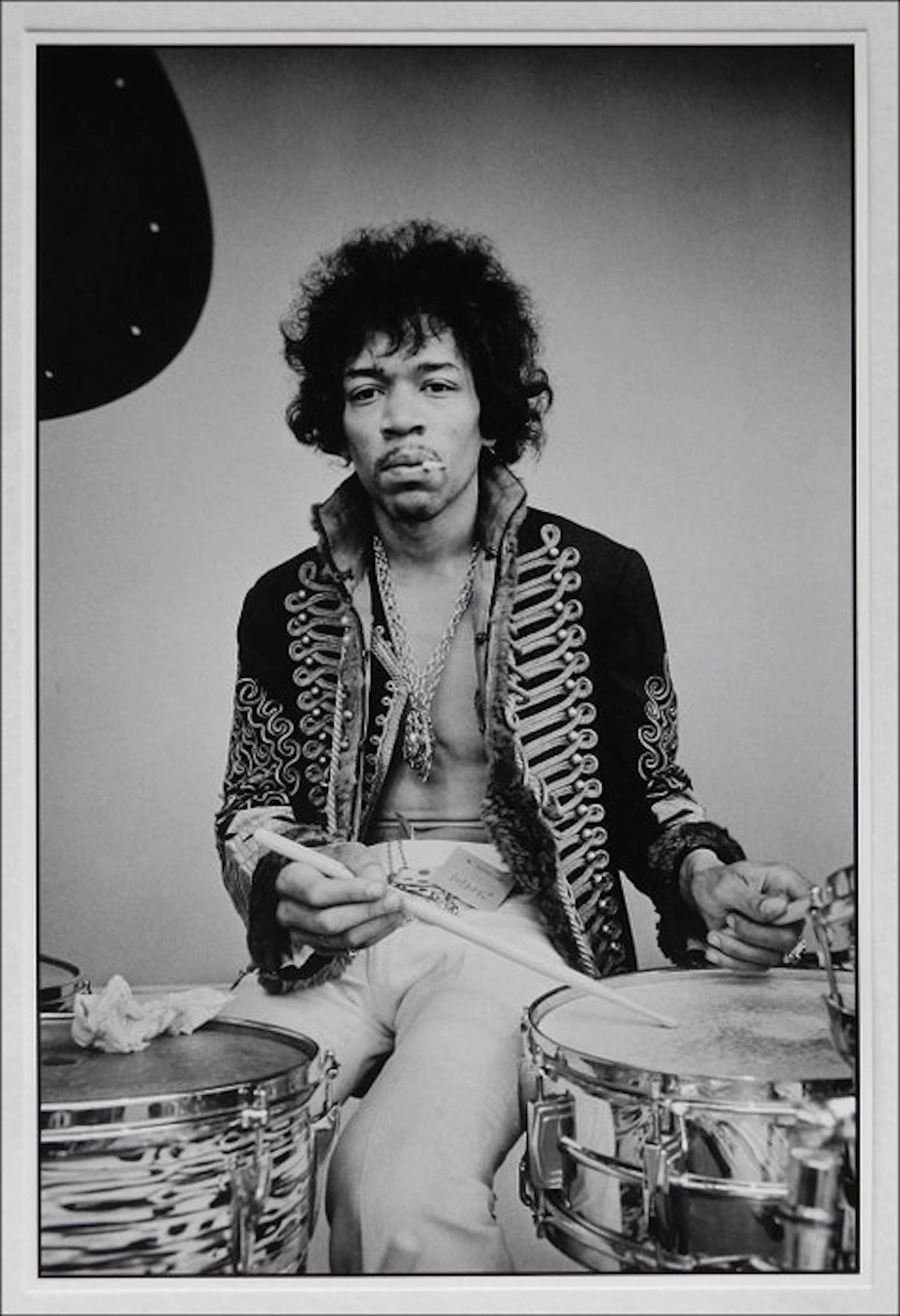 Jim Marshall - Jimi Hendrix on drums during soundcheck at...