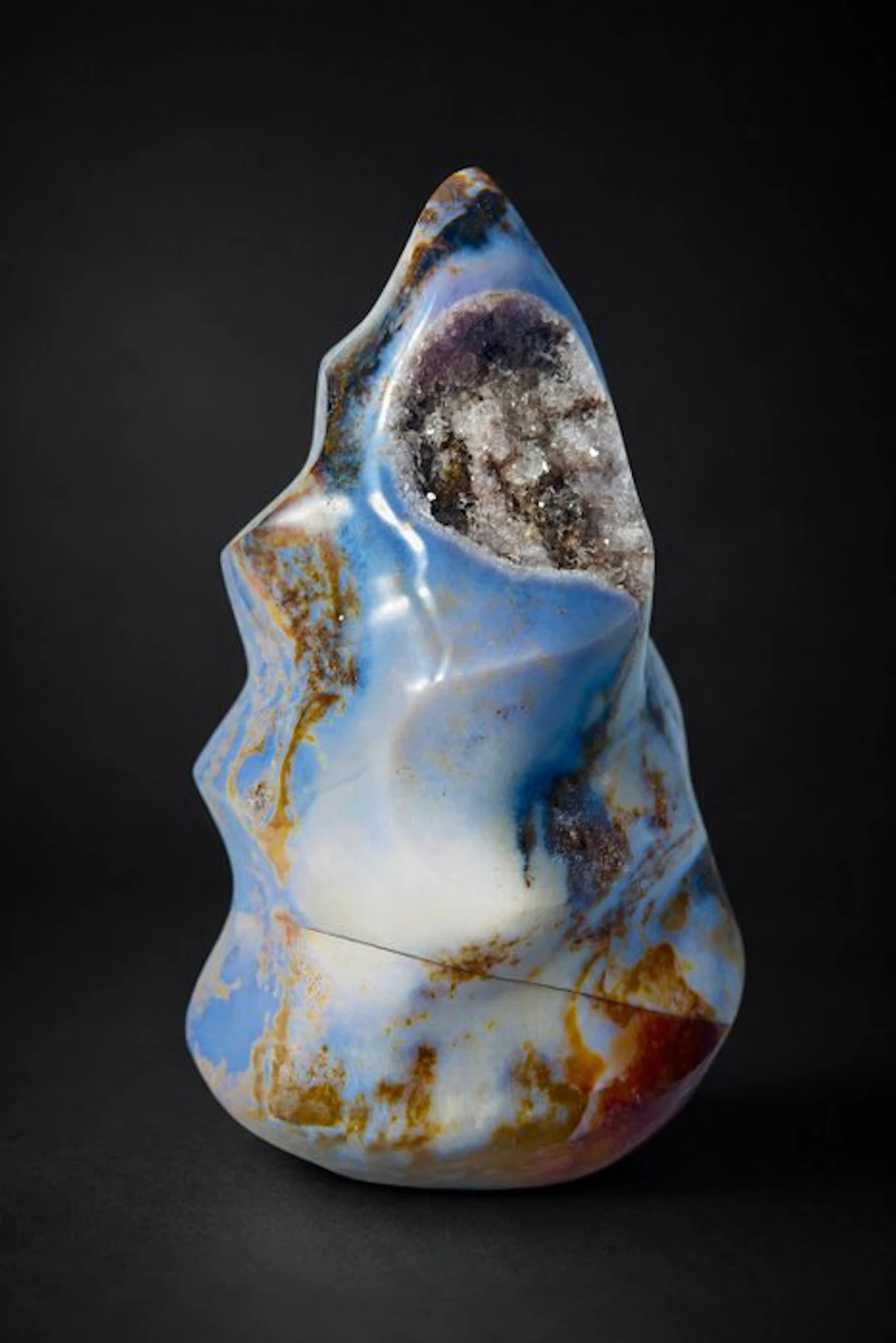 Blue-Golden Ocean Jasper Flame with Sparkling Druzy...
