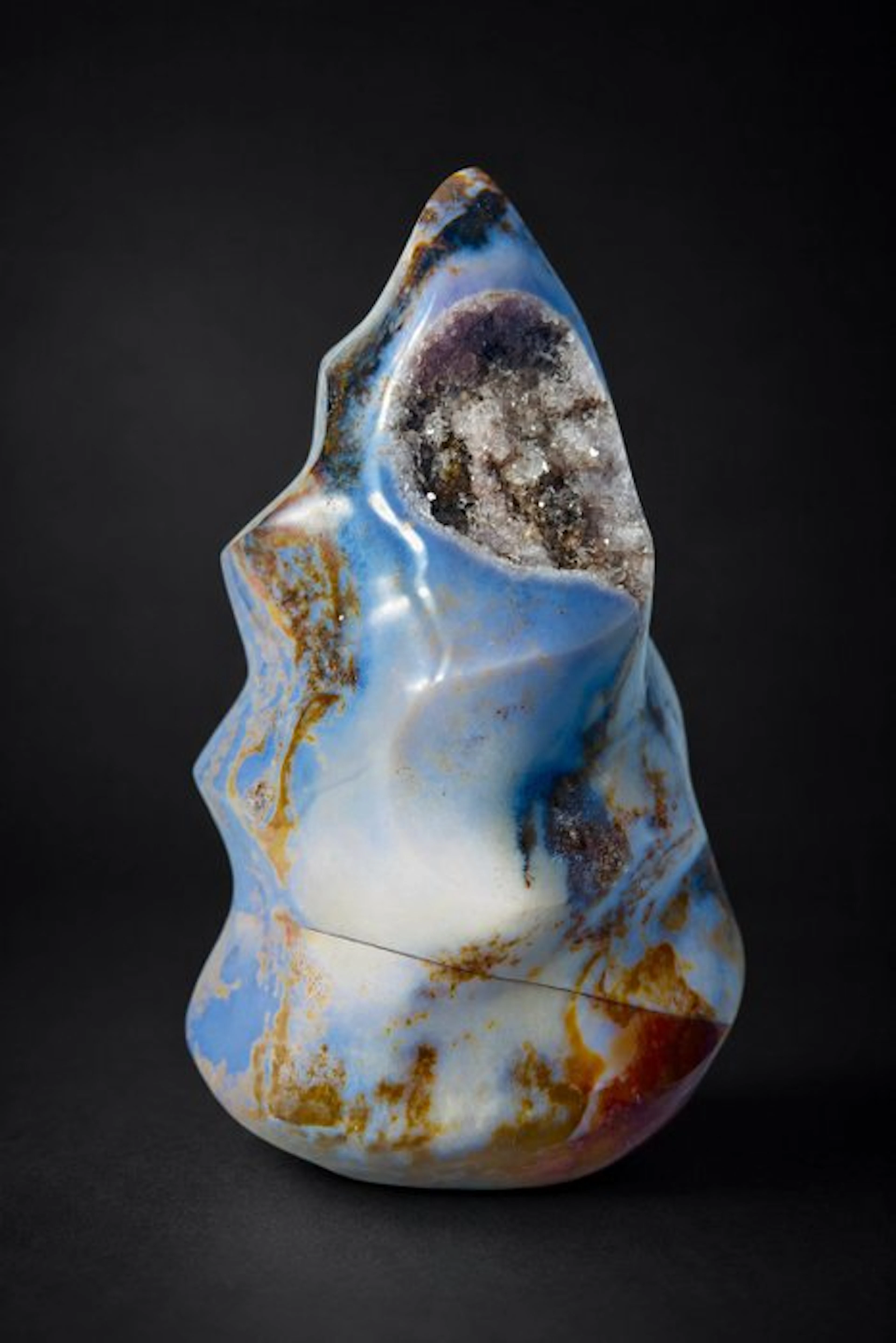 Blue-Golden Ocean Jasper Flame with Sparkling Druzy...