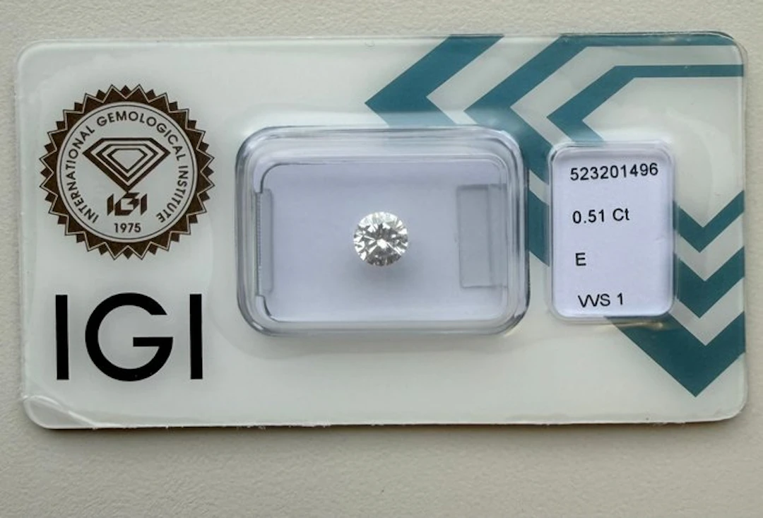 1 pcs Diamond (Natural) - 0.51 ct - Round - E - VVS1...