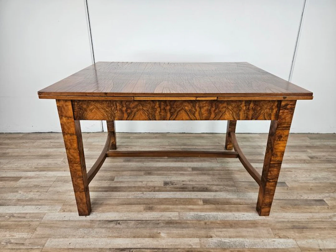 Dining table - Extendable Art Deco table in olive wood veneer. - Olive