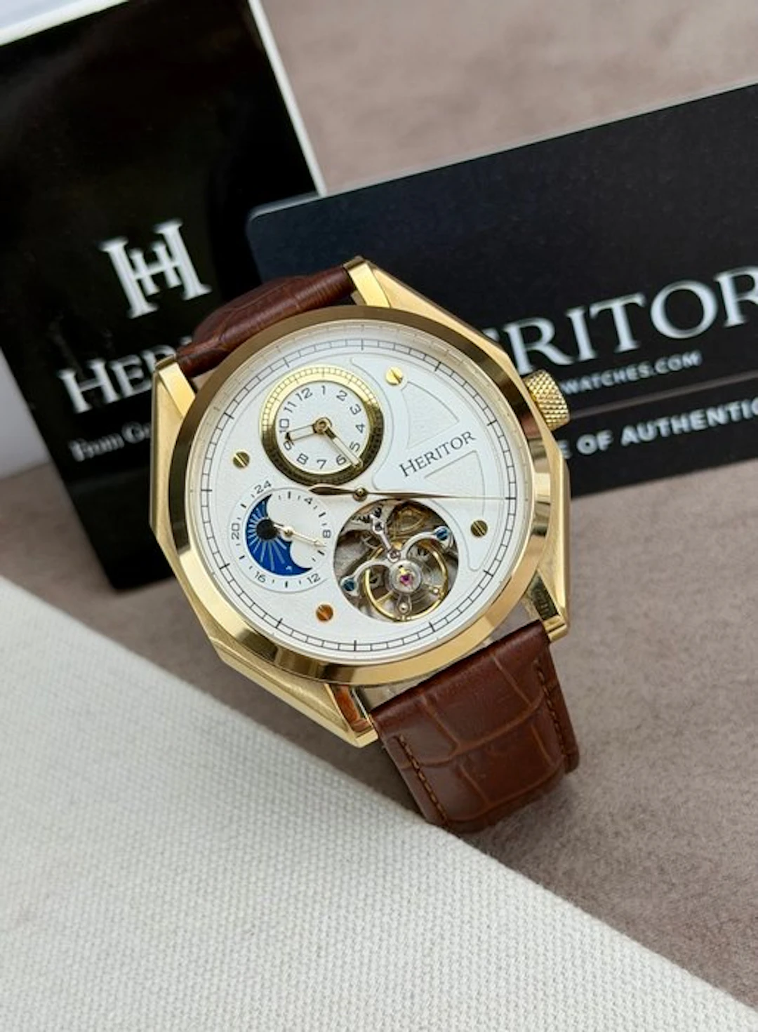 Heritor - Antoni Automatic Open Heart - Gold/Brown - No...